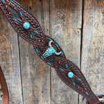 Hand Painted Steer Head and Turquoise One Ear and Breastcollar Tack Set