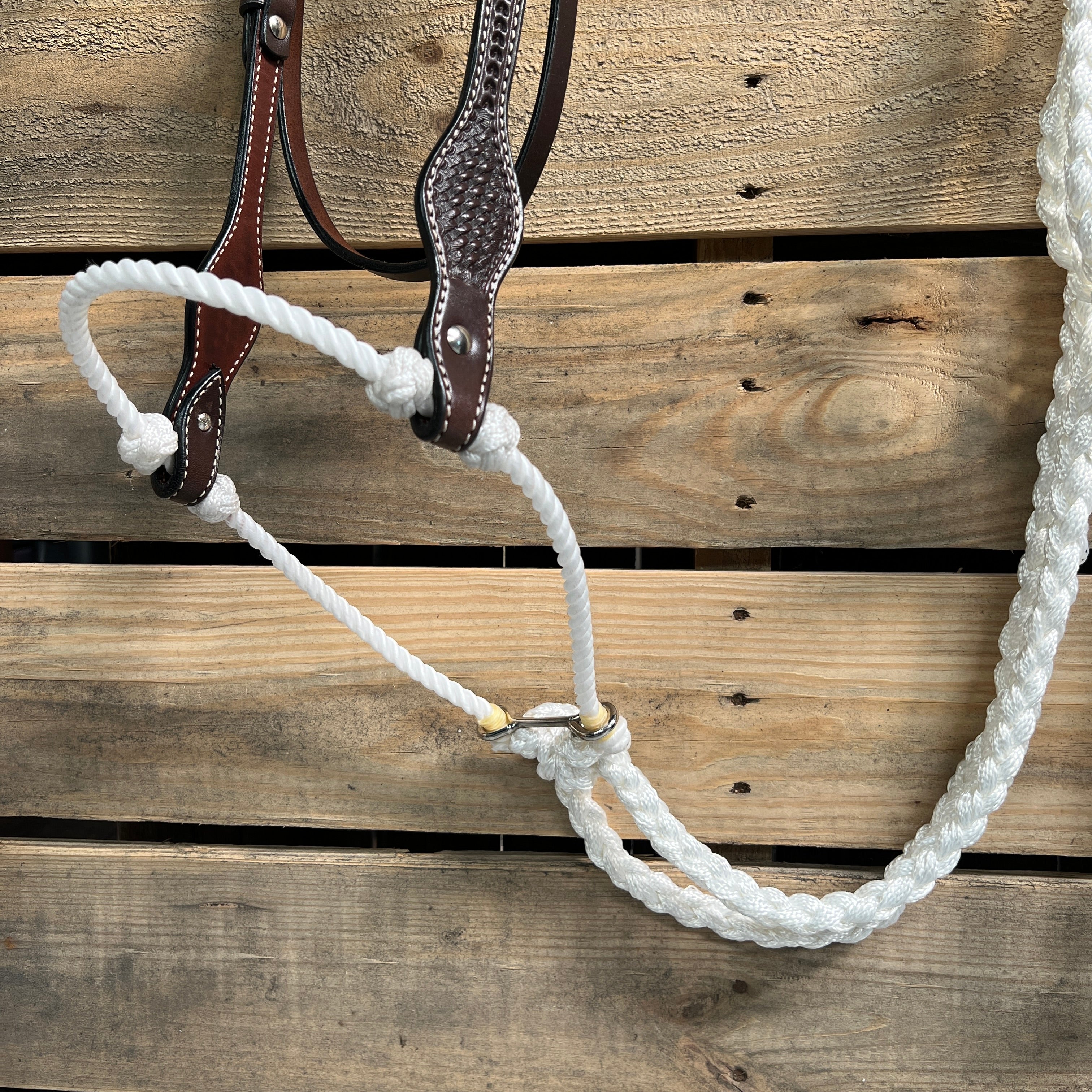 Dark Oil Basketweave White Loping Hackamore #LHK007