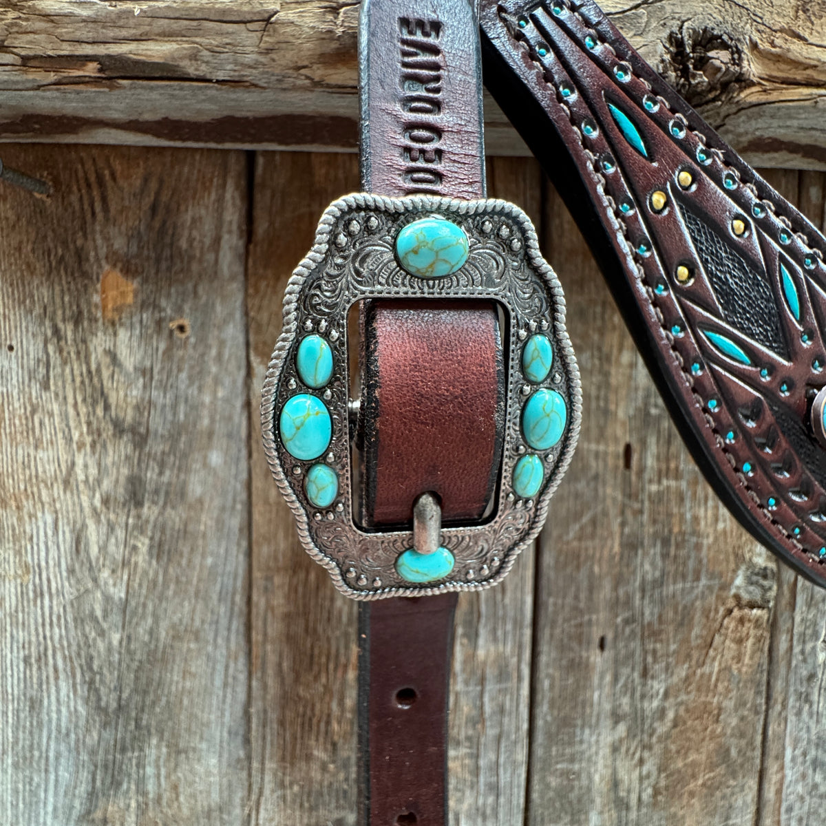 Hand Painted Steer Head and Turquoise One Ear and Breastcollar Tack Set