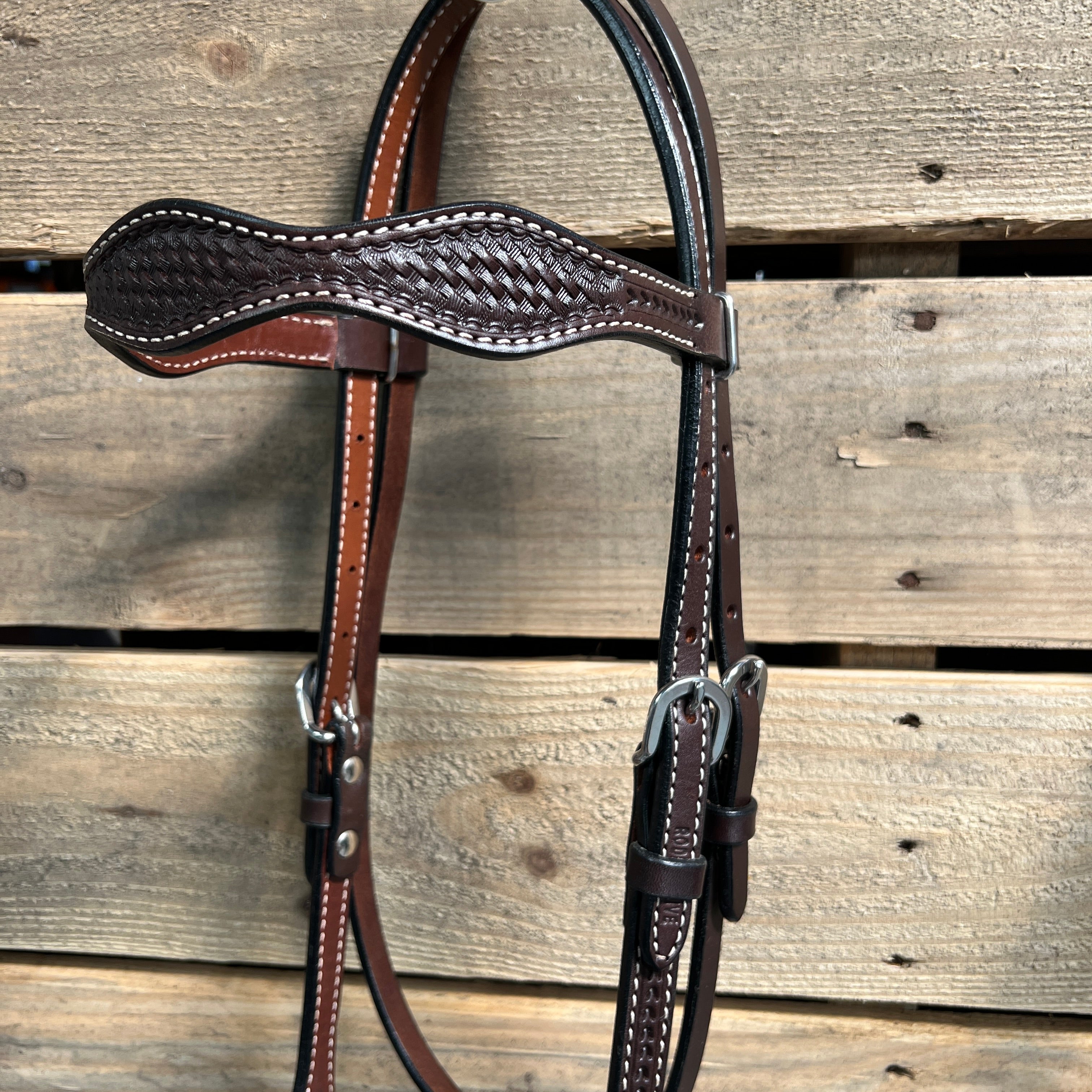 Dark Oil Basketweave White Loping Hackamore #LHK007