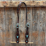 Hand Painted Steer Head and Turquoise One Ear and Breastcollar Tack Set