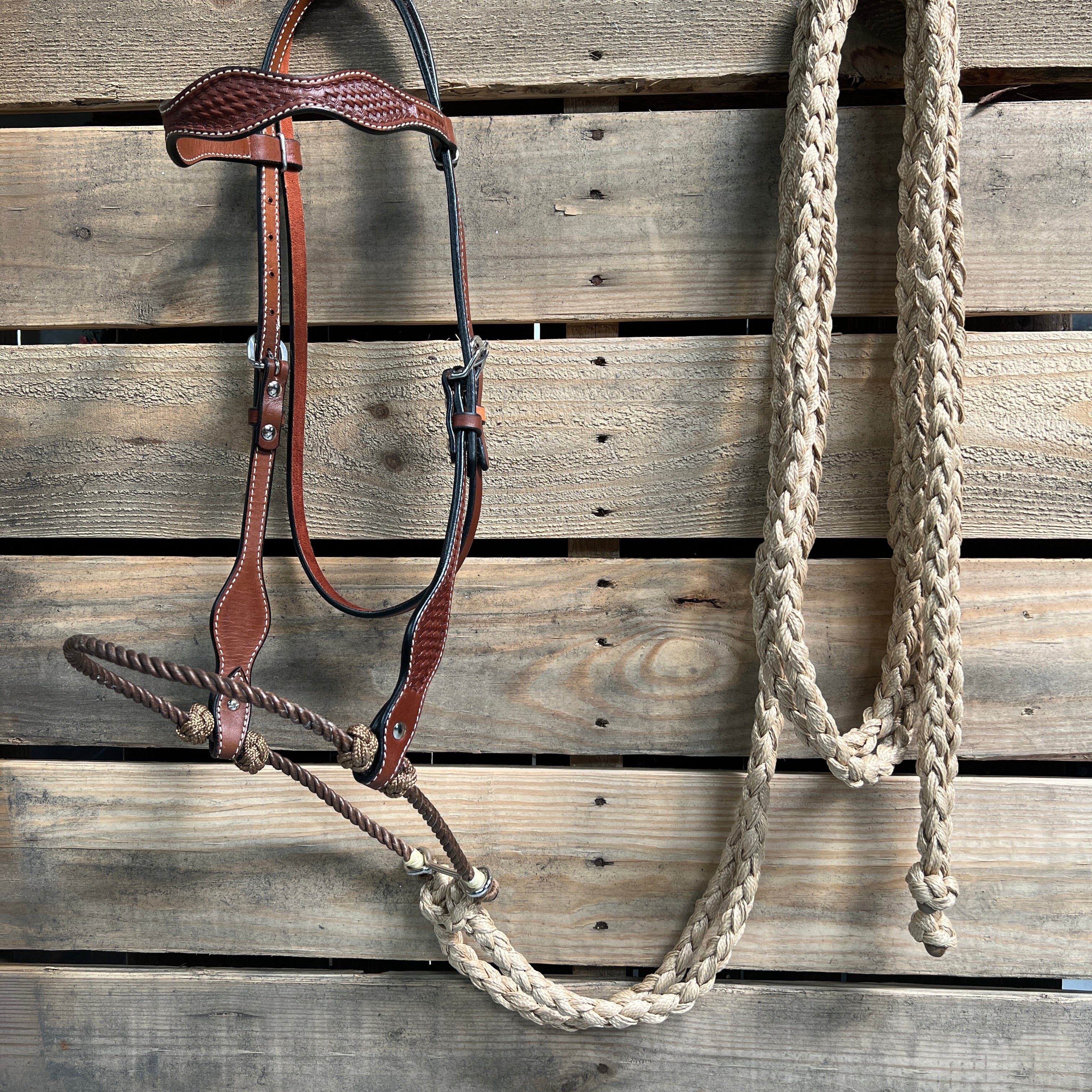 Medium Oil Basketweave Tan Loping Hackamore #LHK008