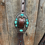 Hand Painted Steer Head and Turquoise One Ear and Breastcollar Tack Set