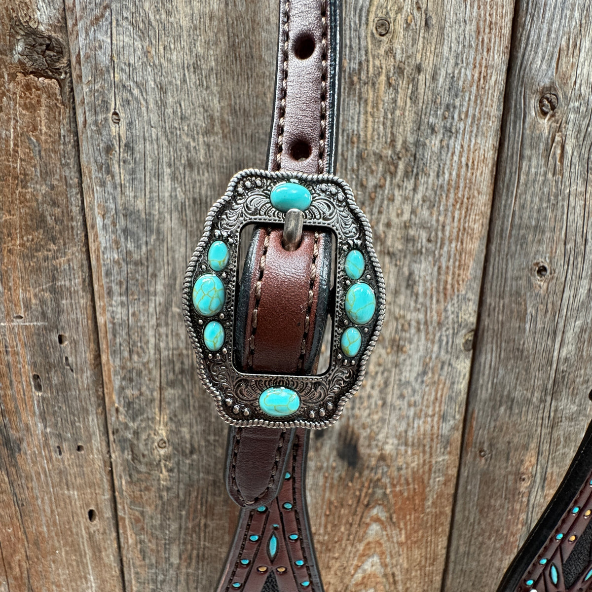 Hand Painted Steer Head and Turquoise One Ear and Breastcollar Tack Set