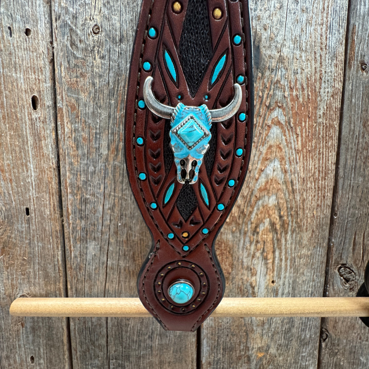 Hand Painted Steer Head and Turquoise One Ear and Breastcollar Tack Set