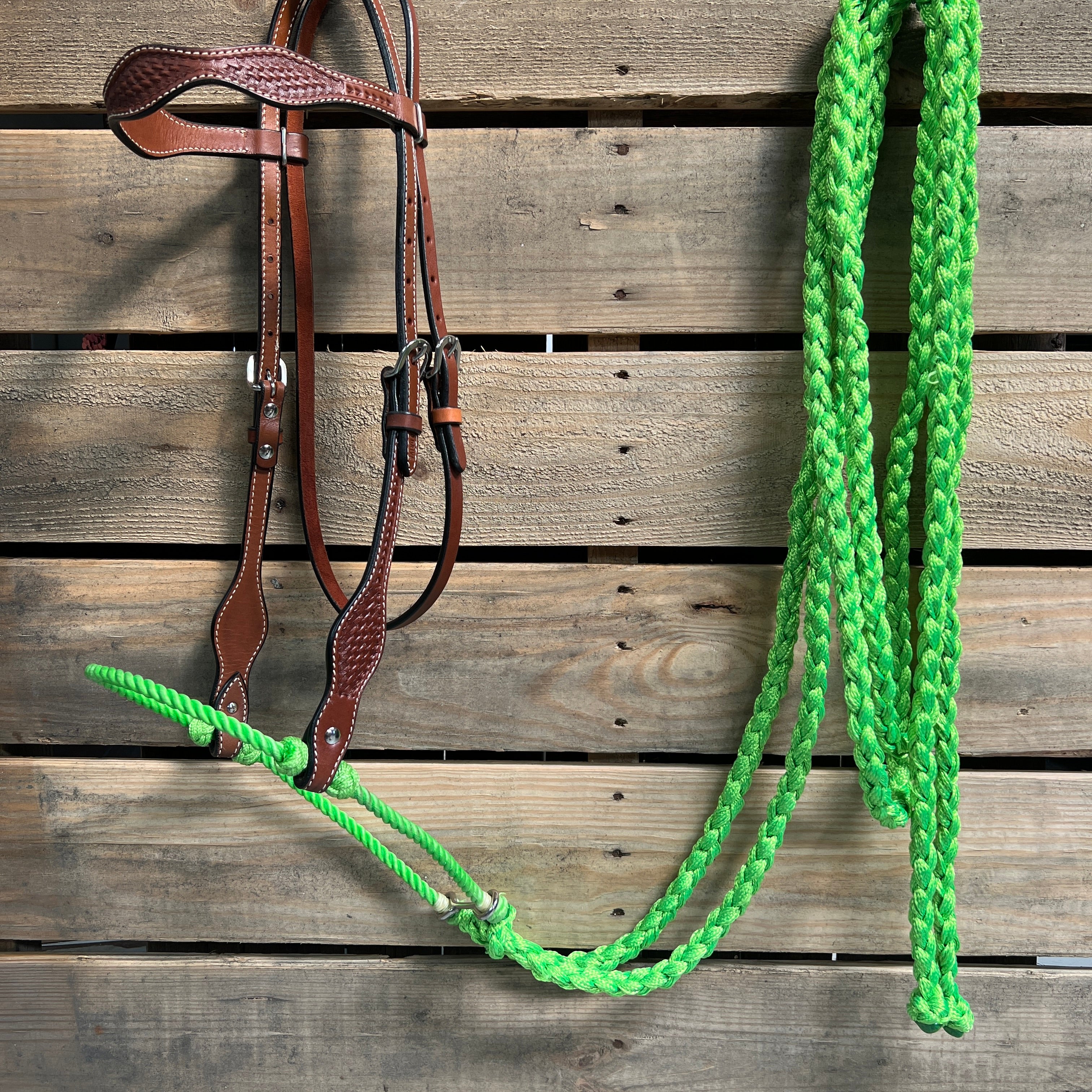 Medium Oil Basketweave Lime Loping Hackamore #LHK010