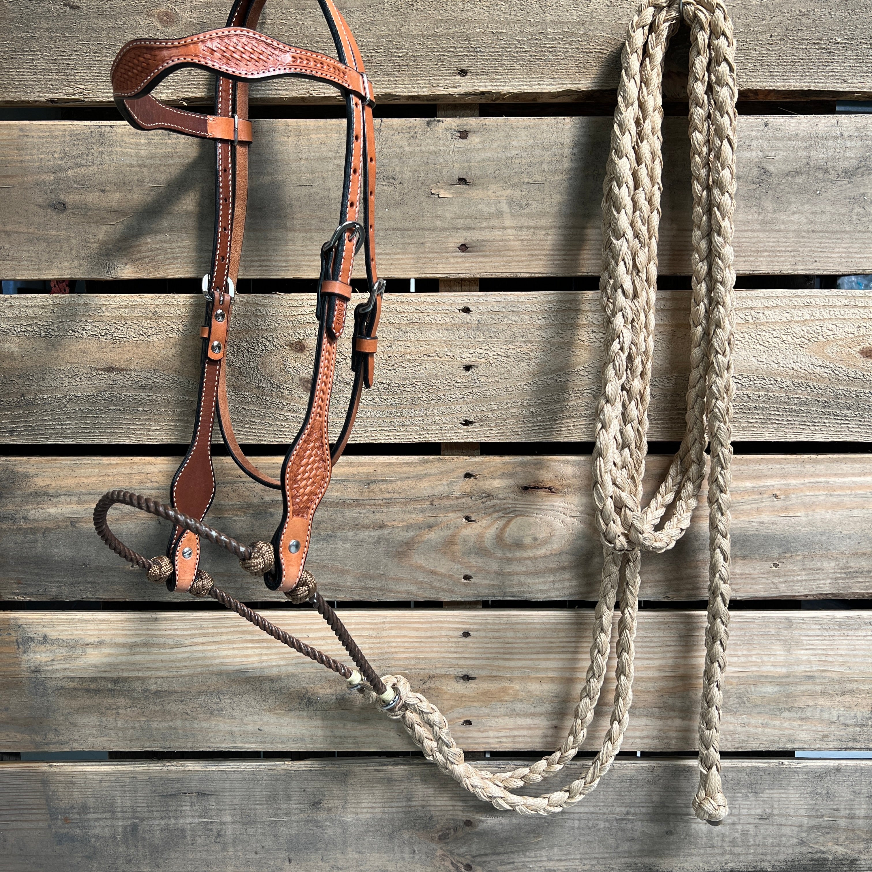 Light Oil Basketweave Tan Loping Hackamore #LHK013