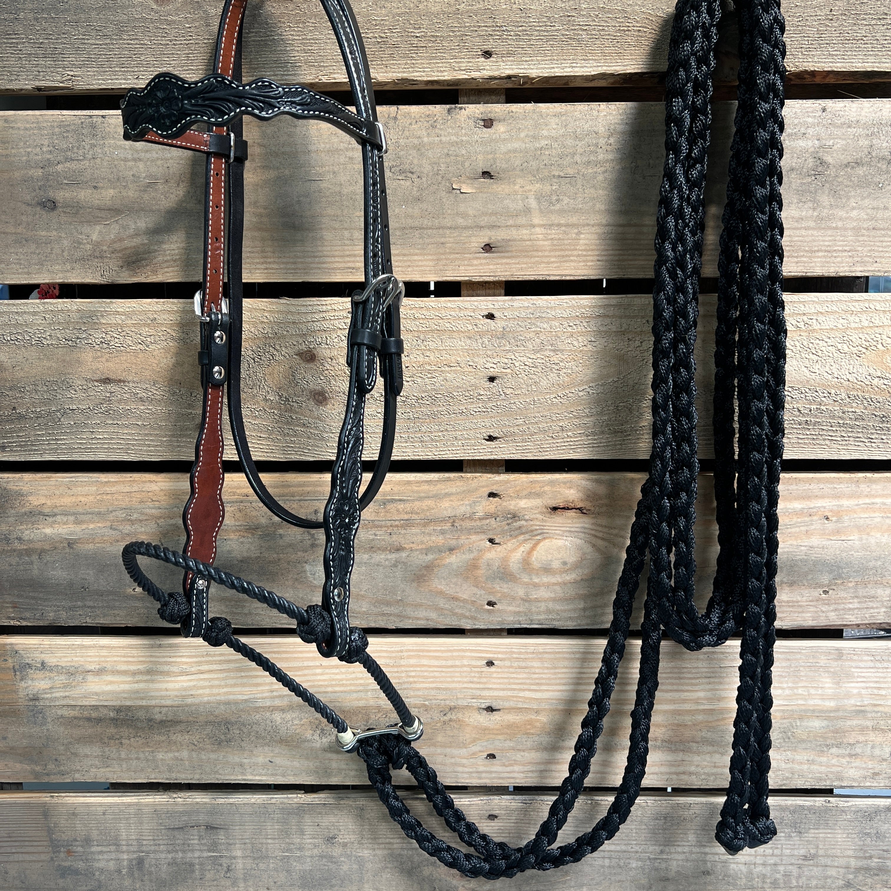 Black Floral Scalloped Black Loping Hackamore #LHK014