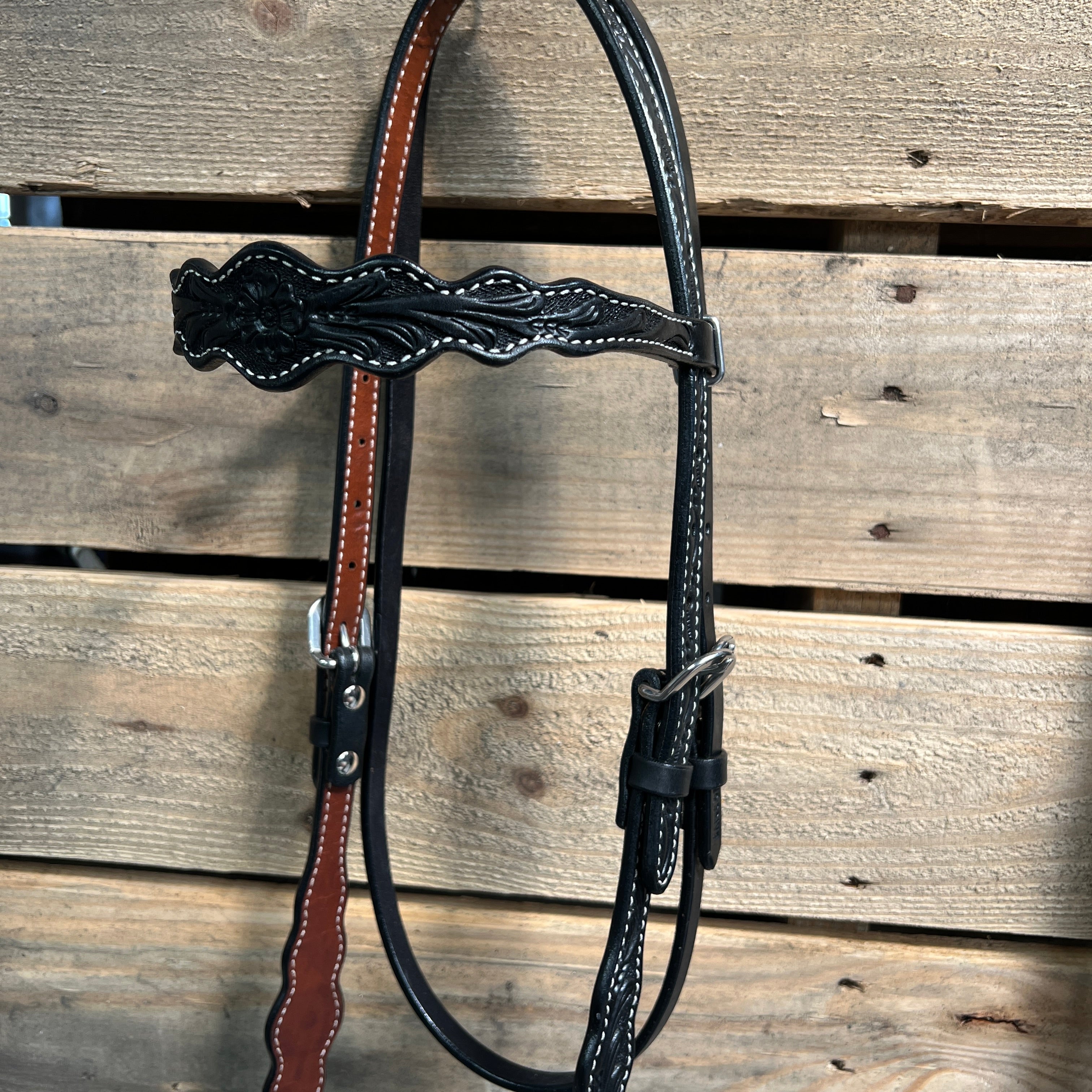 Black Floral Scalloped Black Loping Hackamore #LHK014