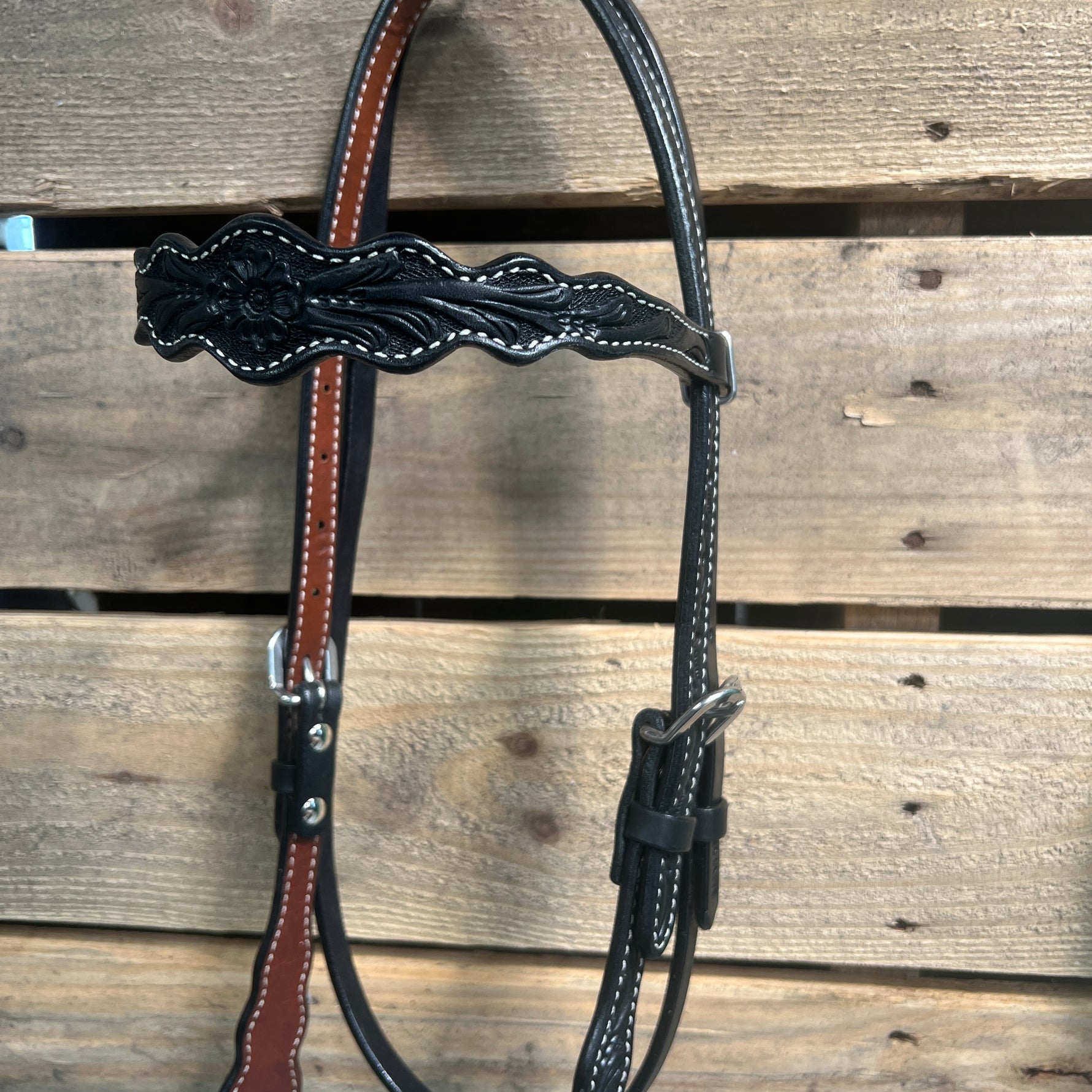 Black Floral Scalloped Turquoise Loping Hackamore #LHK016
