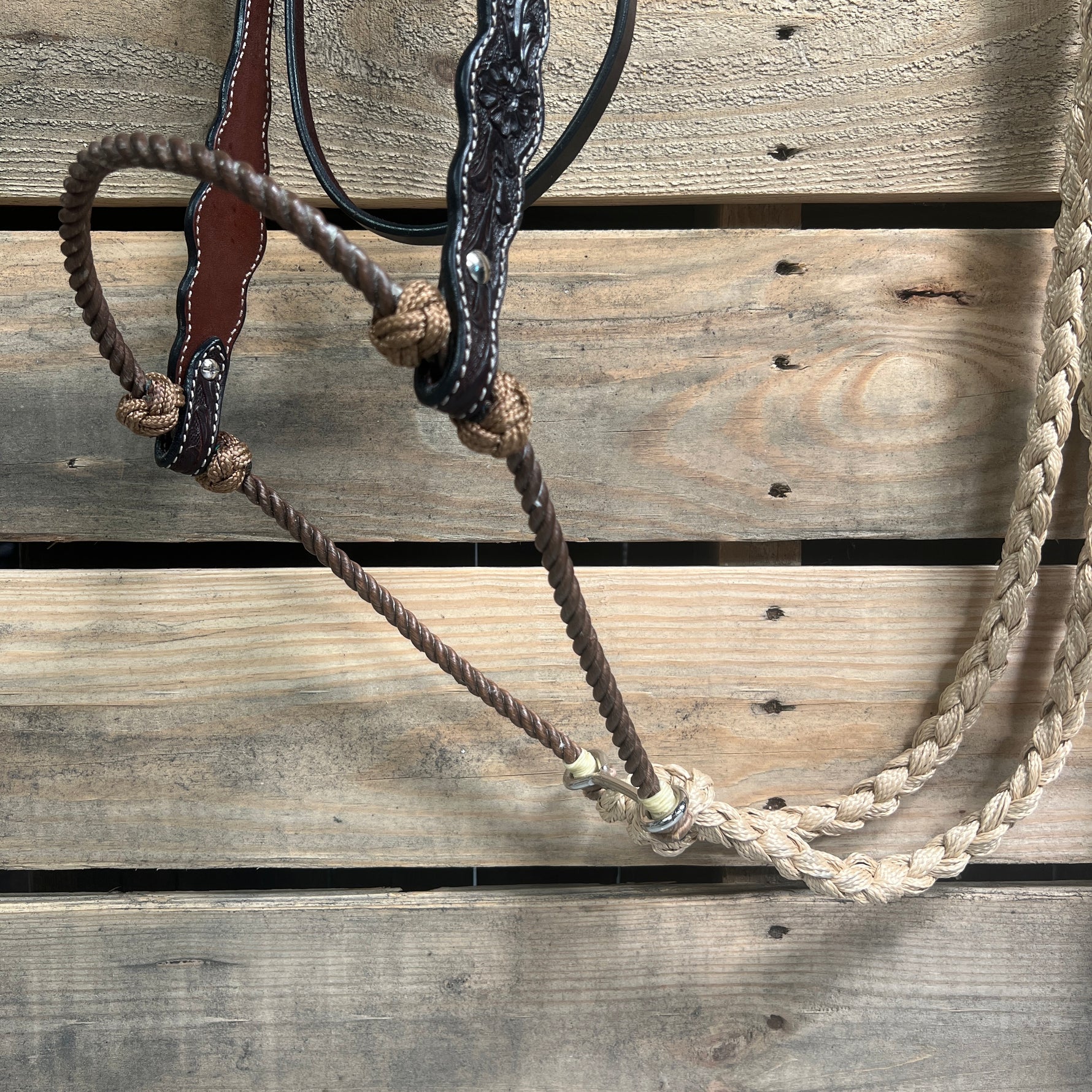 Dark Oil Floral Scalloped Tan Loping Hackamore #LHK018