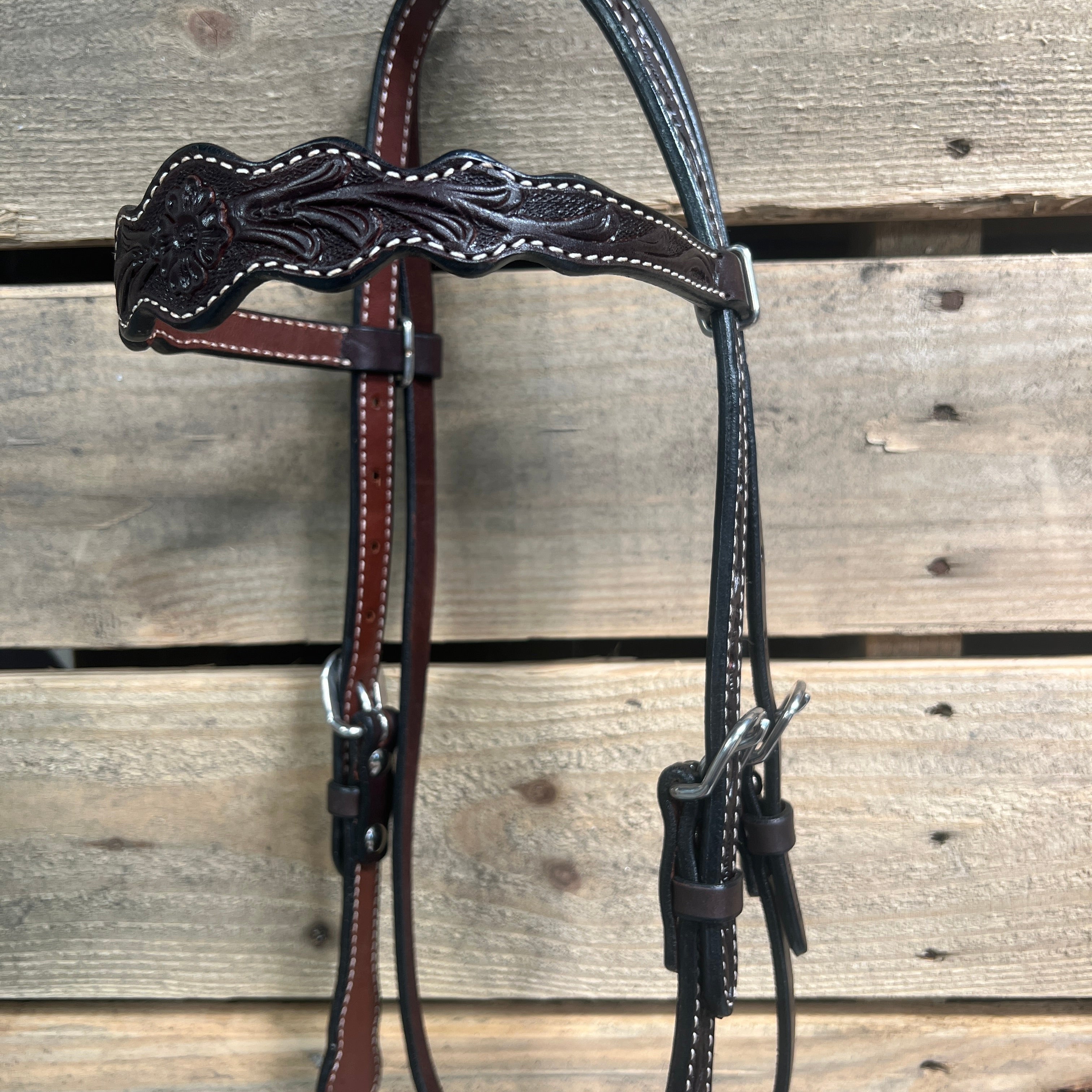 Dark Oil Floral Scalloped Tan Loping Hackamore #LHK018