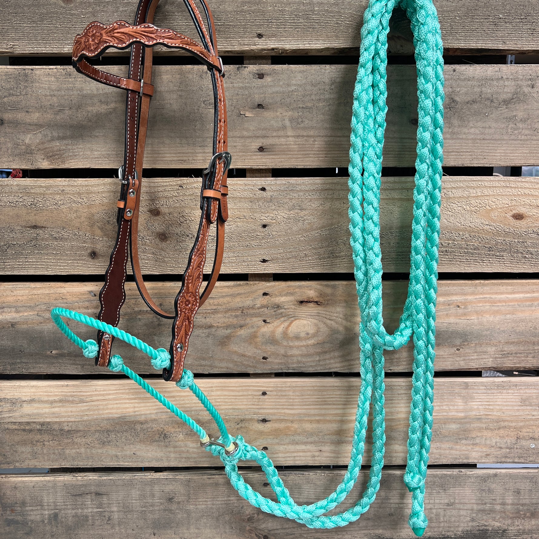 Light Oil Floral Scalloped Turquoise Loping Hackamore #LHK024