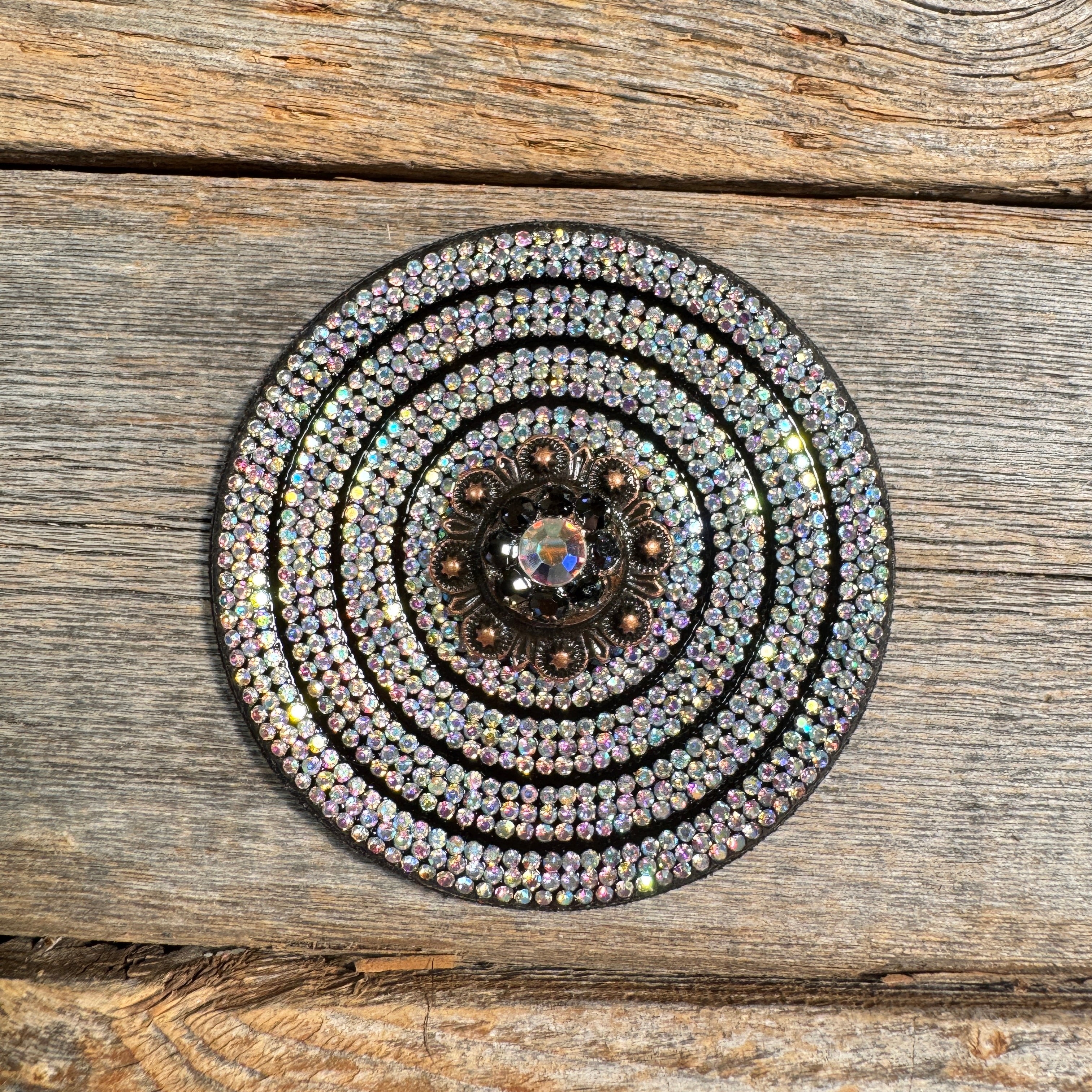 Black AB Circle Rhinestone Rosette - Assorted Conchos