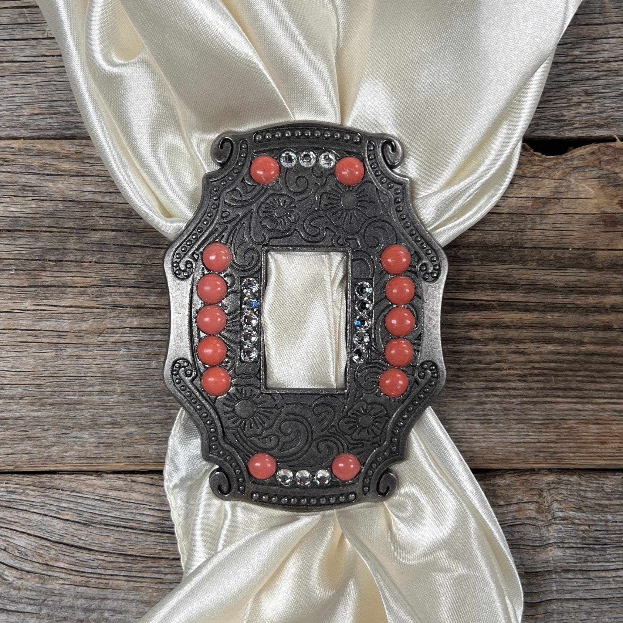 Extra Large Antique Silver Coral and Clear Buckle Slide SASCOCL