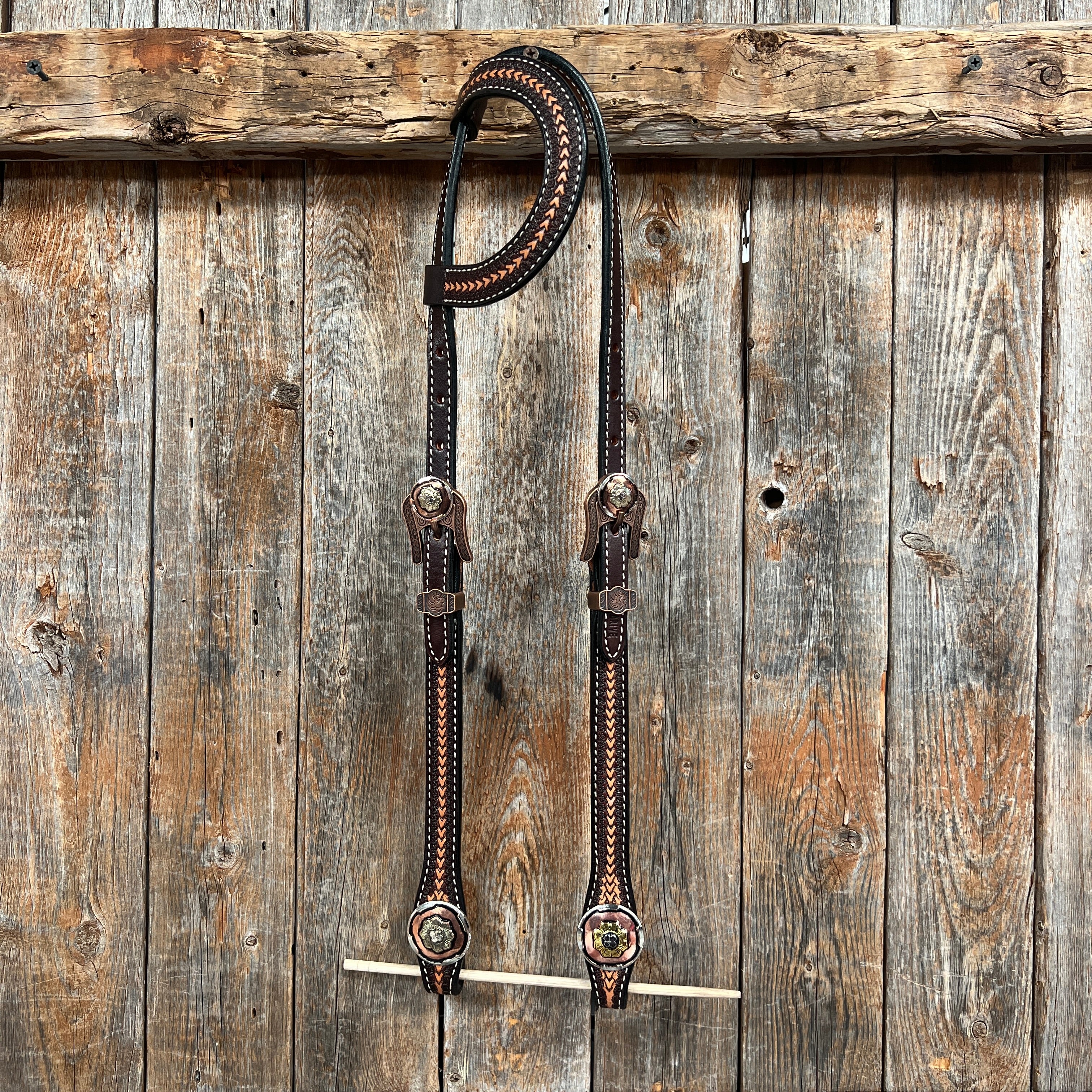Foxtail and Copper Browband/One Ear Headstall & Breastcollar Tack Set #BBBC589