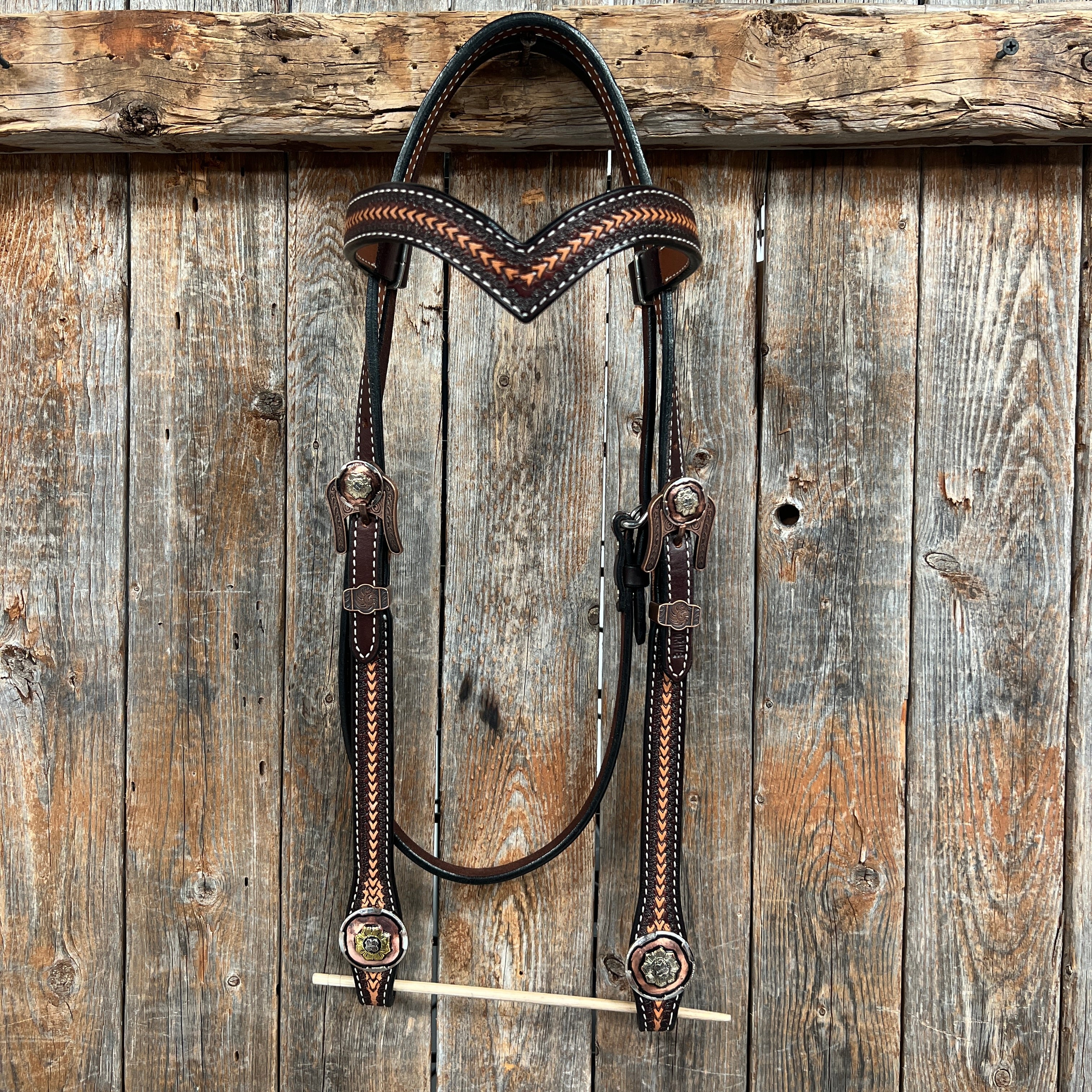 Foxtail and Copper Browband/One Ear Headstall & Breastcollar Tack Set #BBBC589