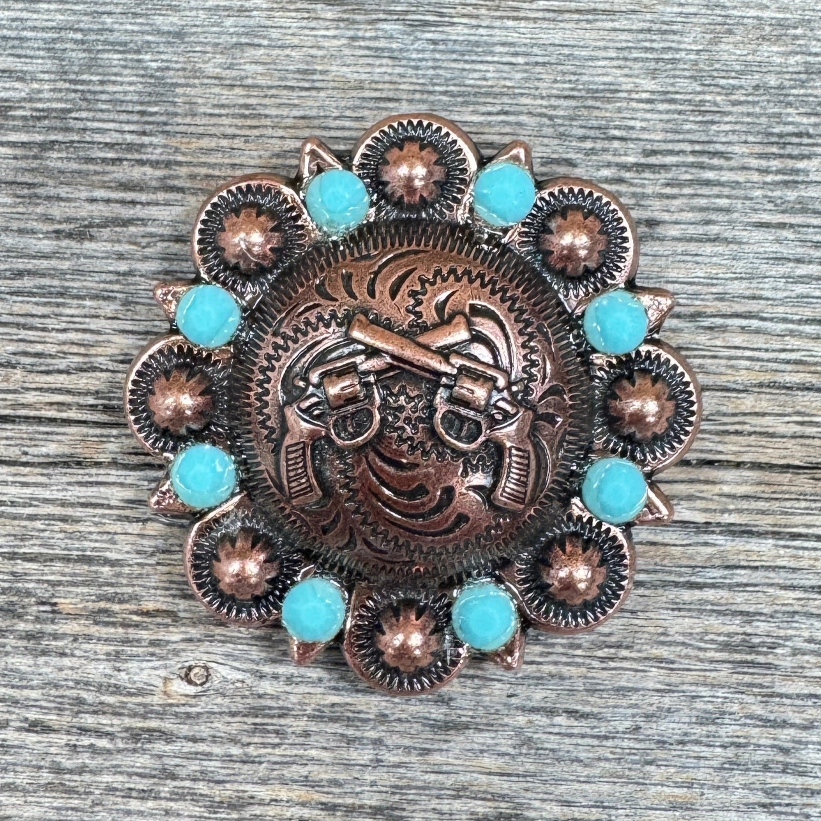 Copper Double Pistol Turquoise Concho 1.5” W242L