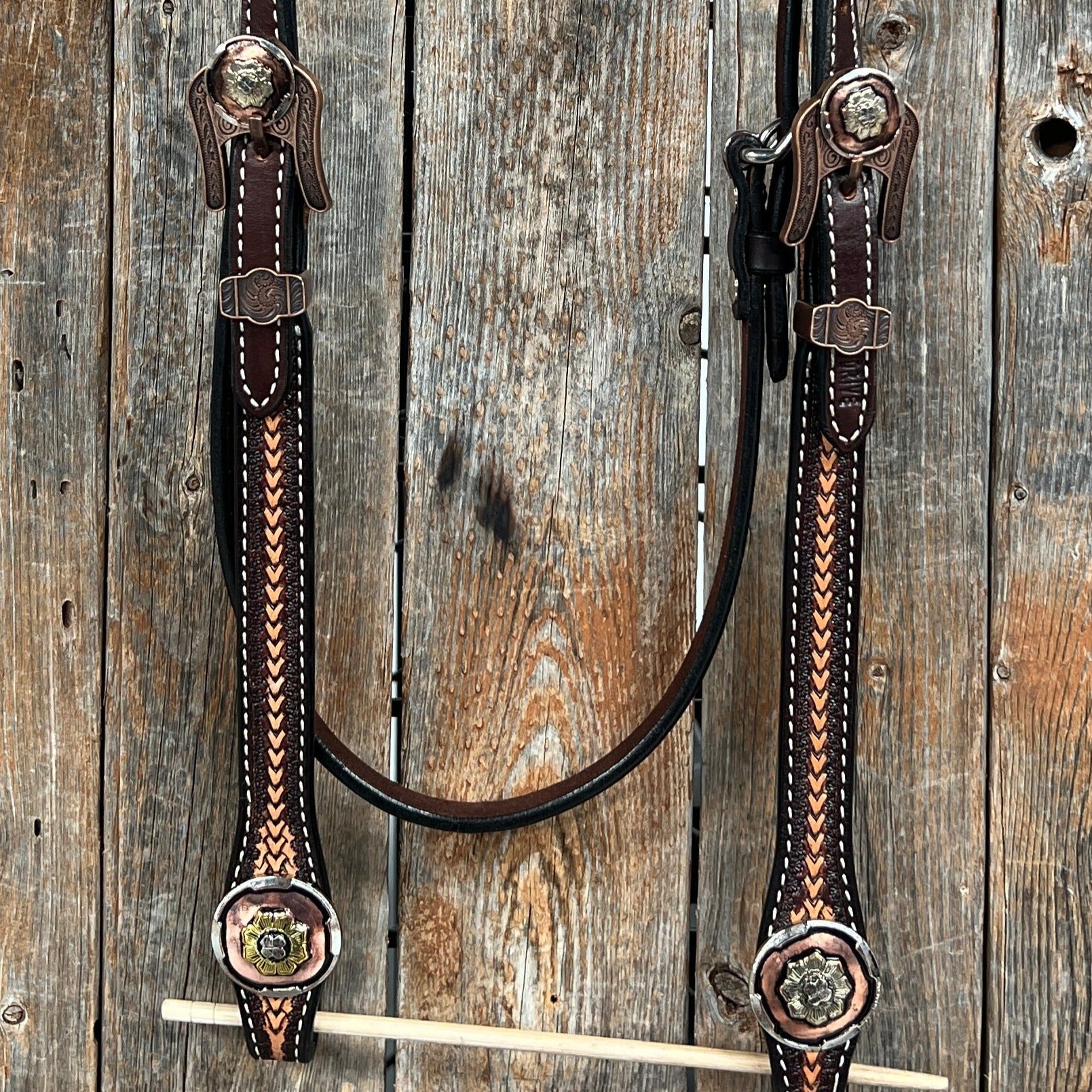 Foxtail and Copper Browband/One Ear Headstall & Breastcollar Tack Set #BBBC589