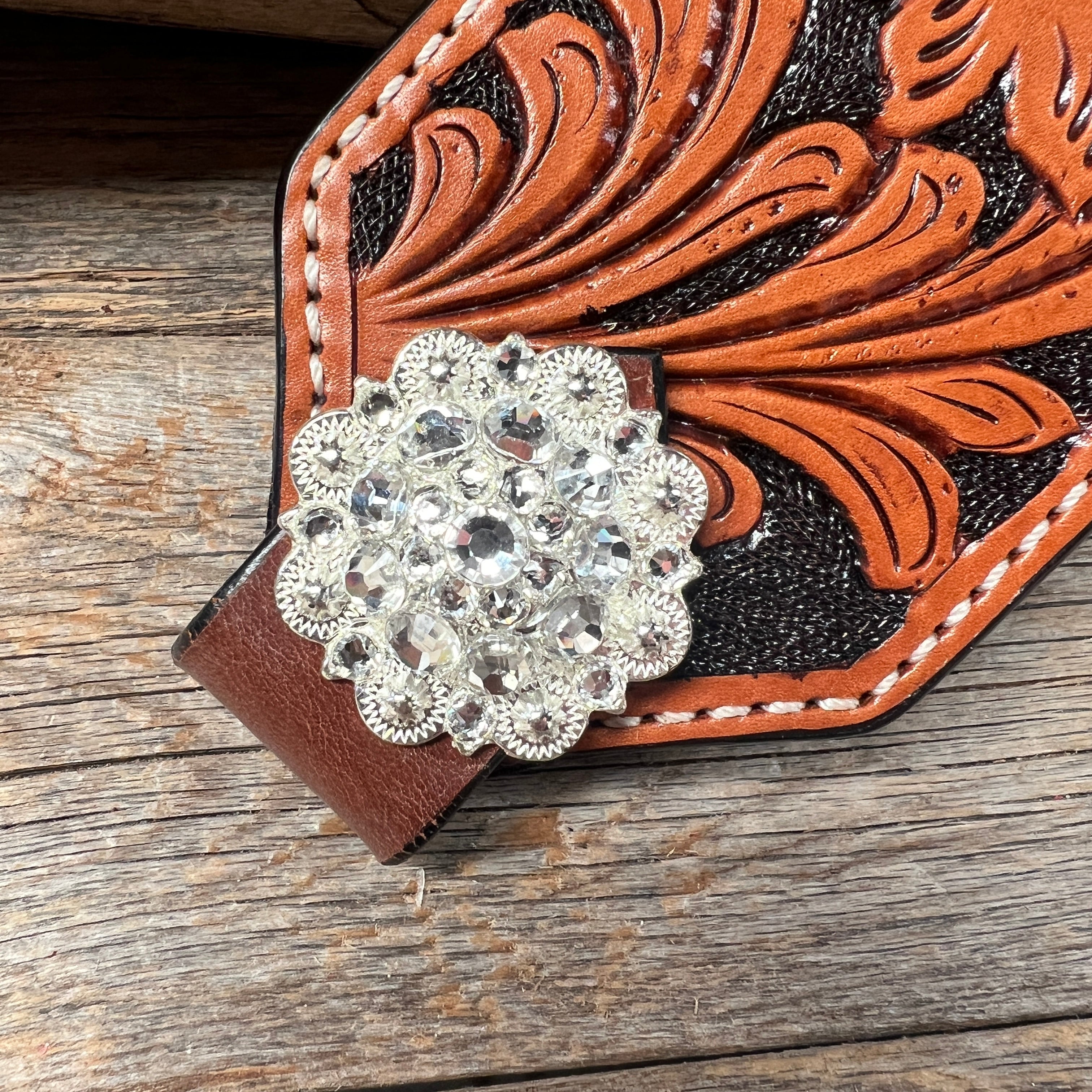 Light Oil Floral Bronc Noseband With Bright Silver Conchos