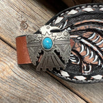 Dark Oil Buckstitch Bronc Noseband With Turquoise Conchos