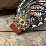 Dark Oil Buckstitch Bronc Noseband With Antique Silver Conchos