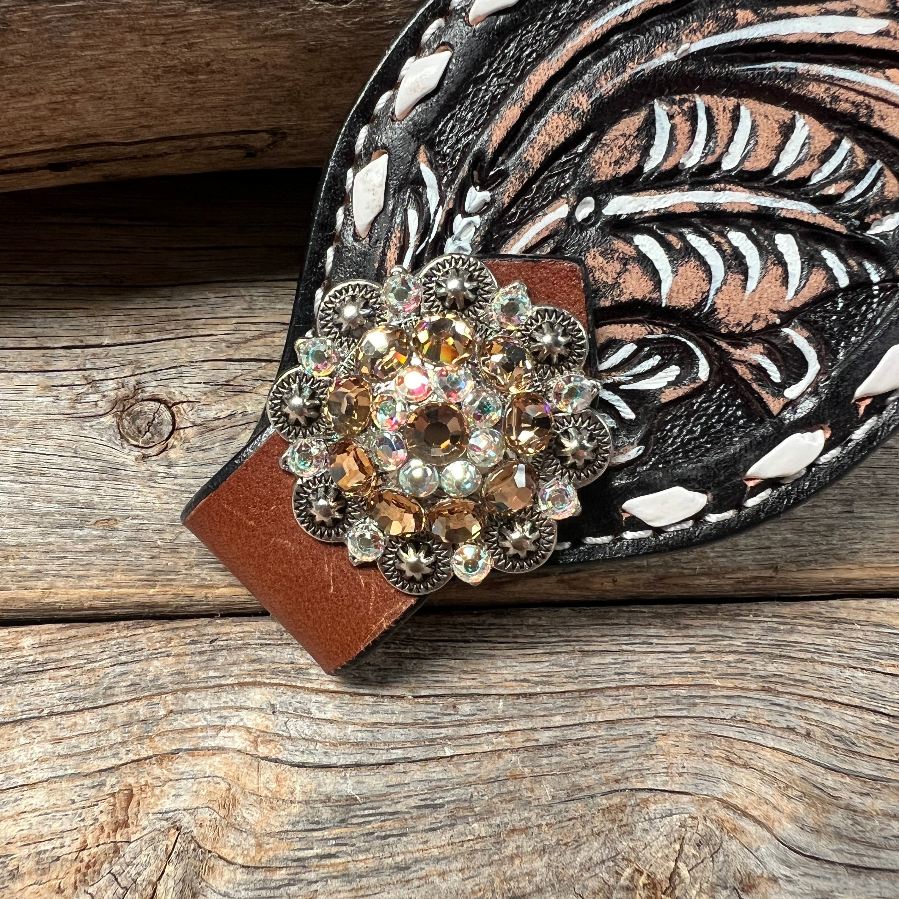 Dark Oil Buckstitch Bronc Noseband With Antique Silver Conchos