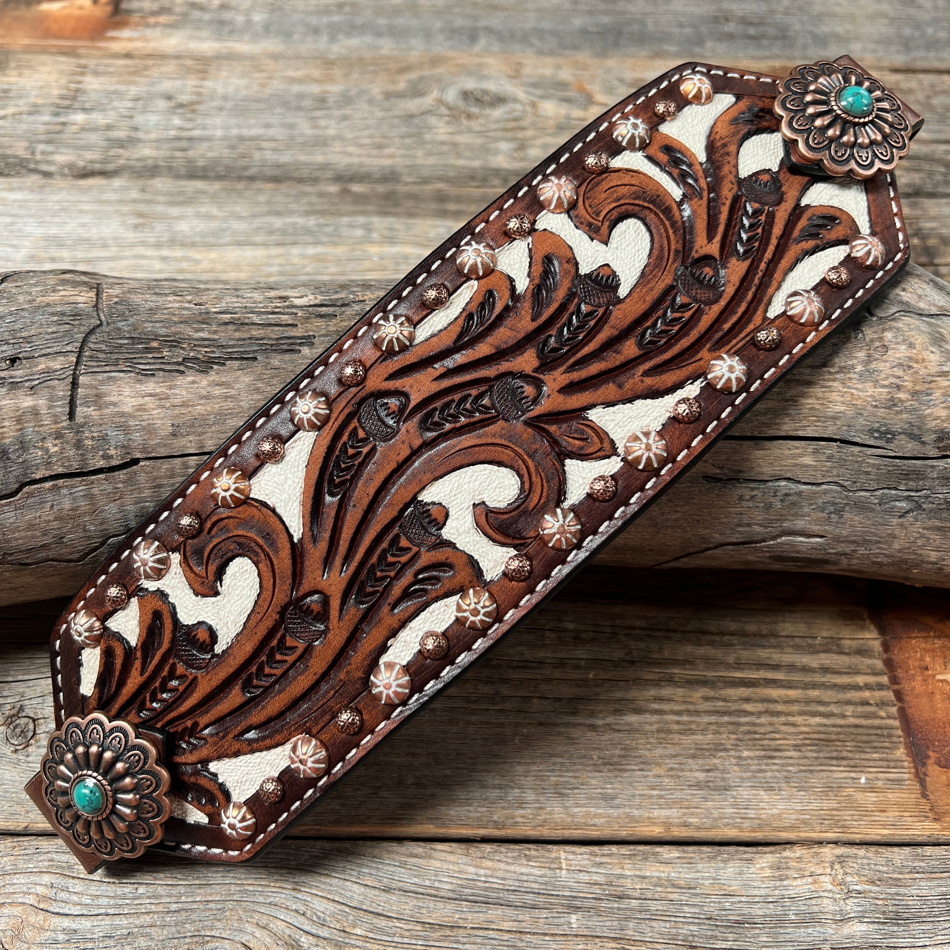 Bronc Noseband With Green Turquoise Conchos