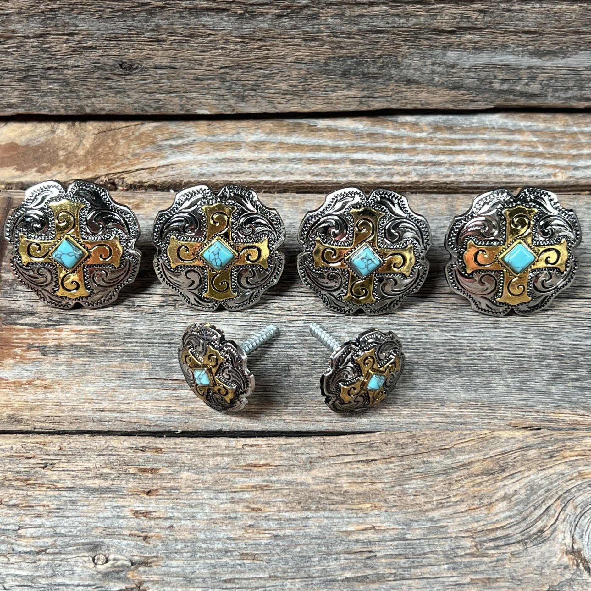 Antique Silver & Gold Concho Saddle Set SSW189