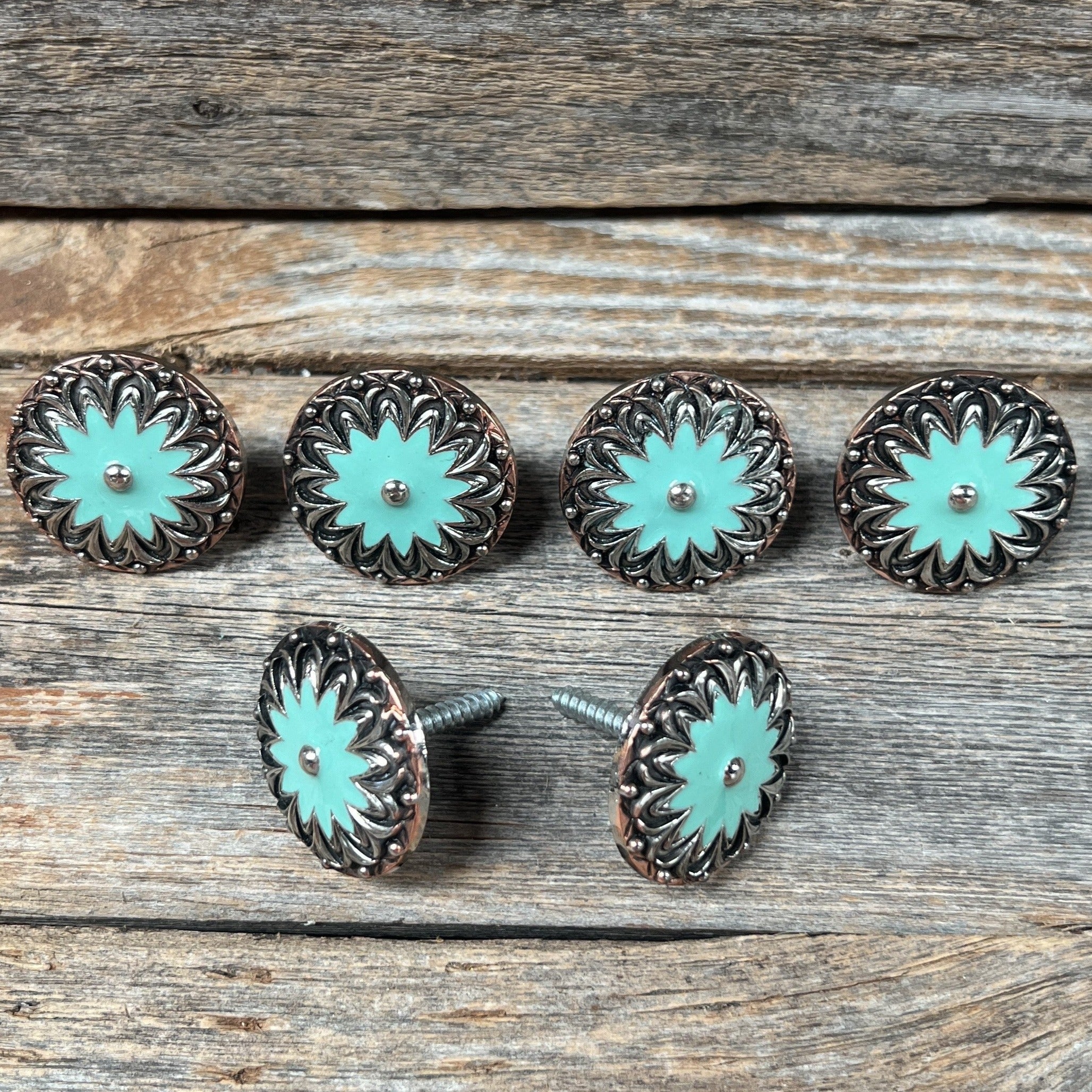 Copper & Antique Silver Turquoise Flower Saddle Set SSW122