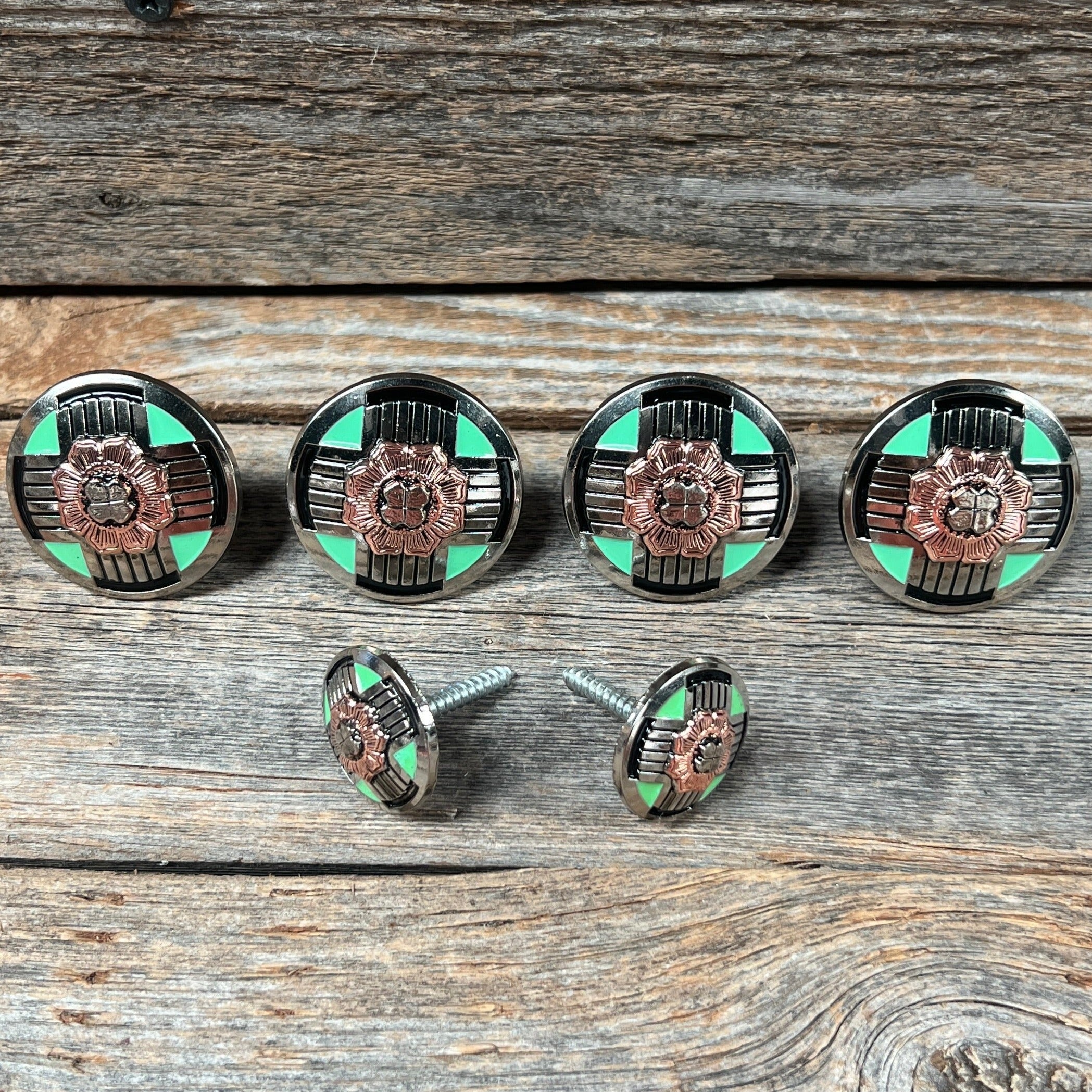 Antique Silver with Copper Flower Saddle Set SSW190