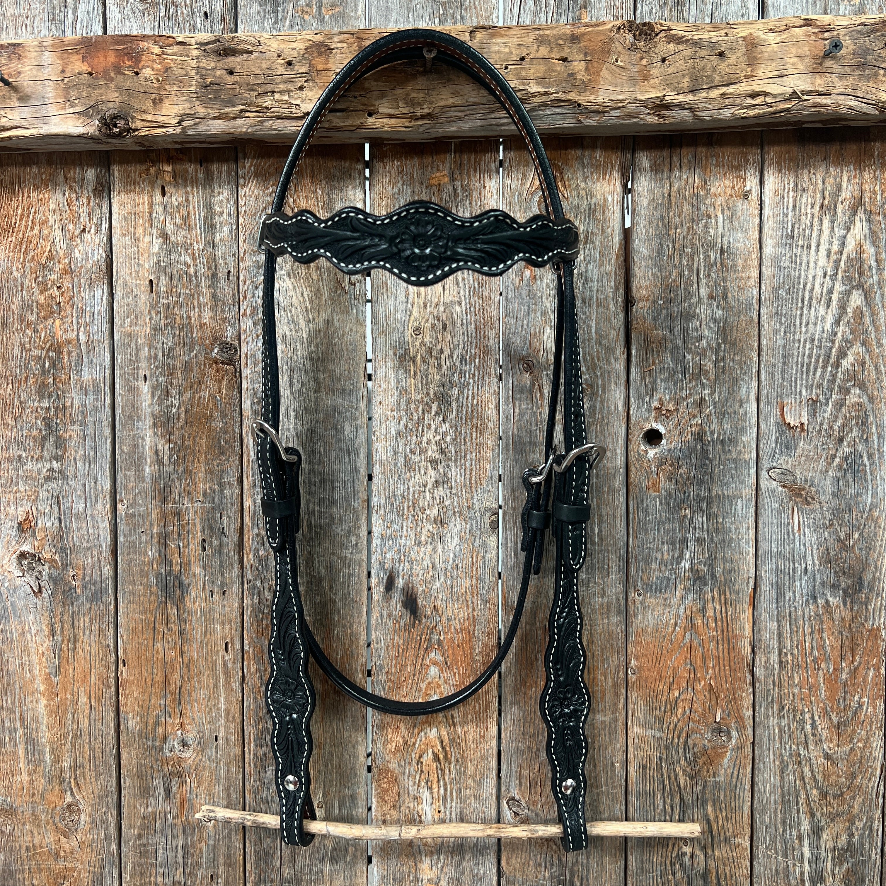 Floral Scalloped Black Browband Headstall / Bridle