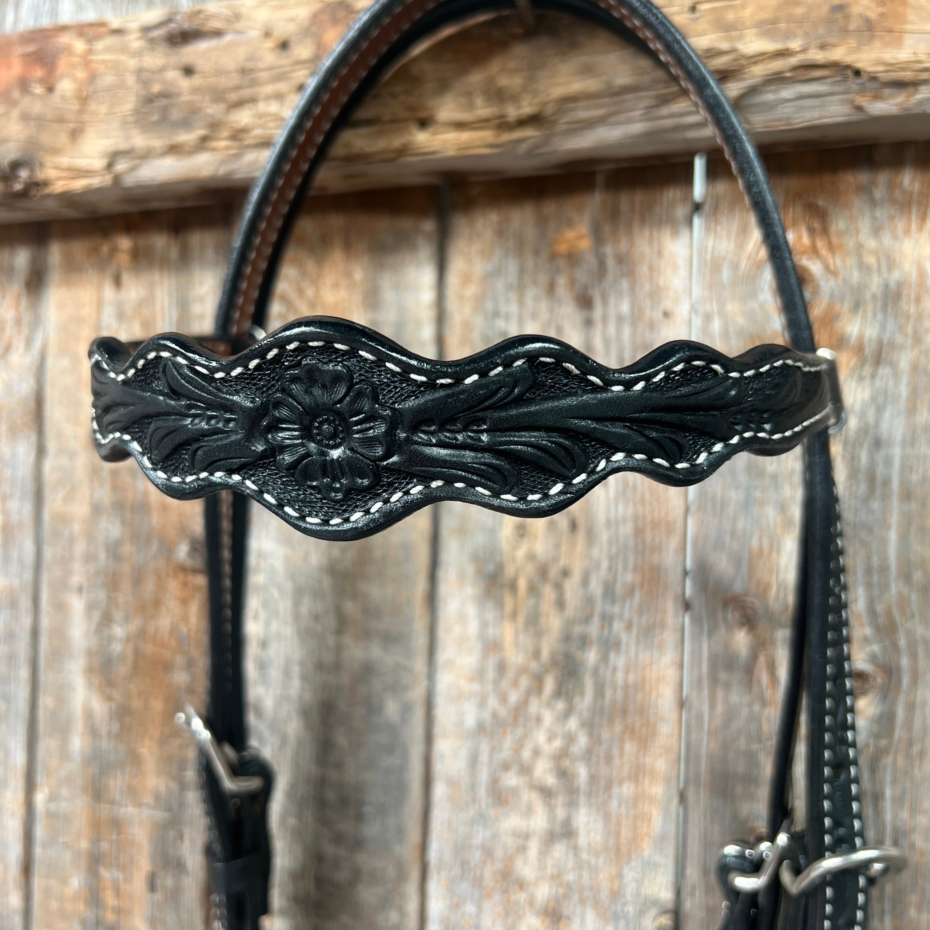 Floral Scalloped Black Browband Headstall / Bridle