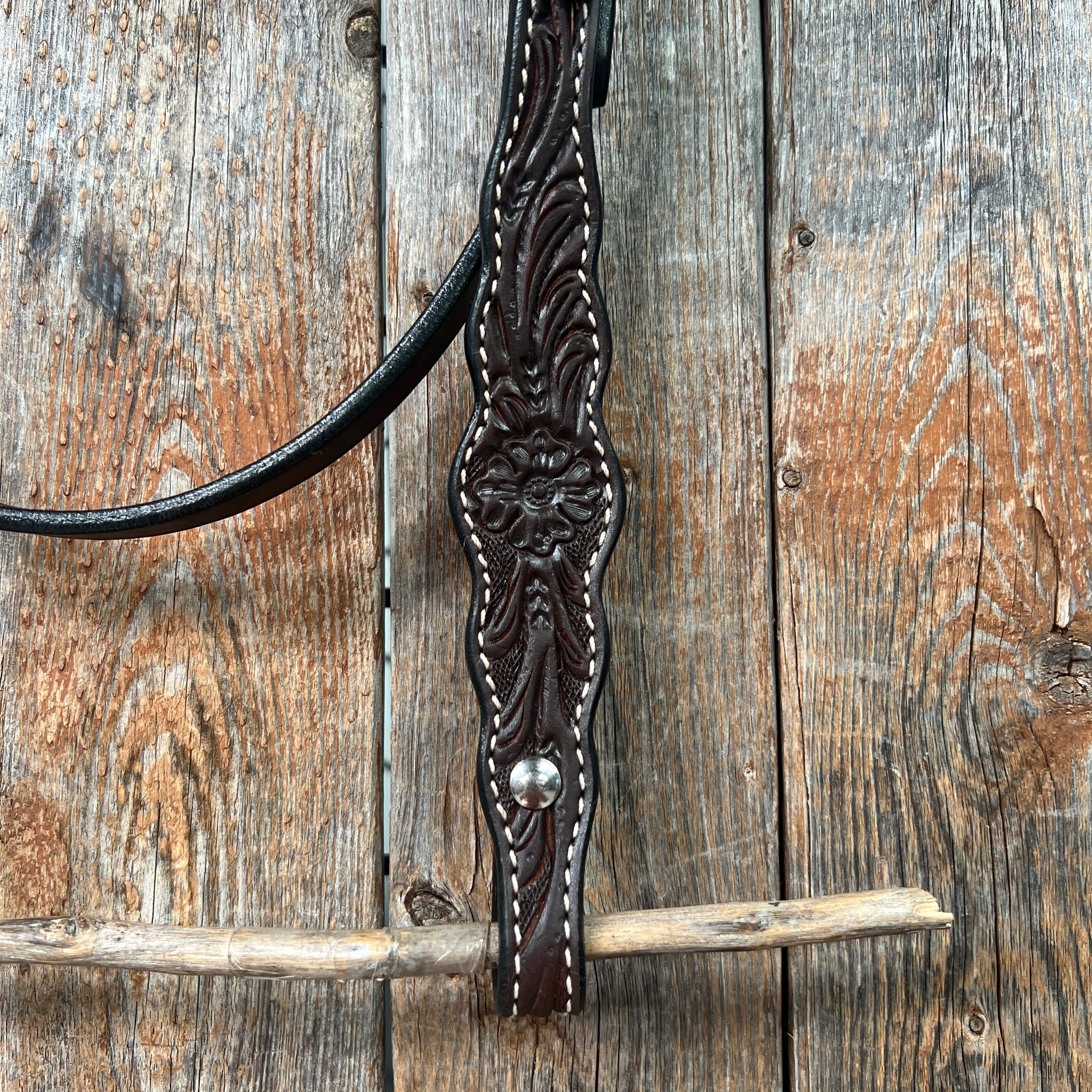 Floral Scalloped Dark Oil Browband Headstall / Bridle