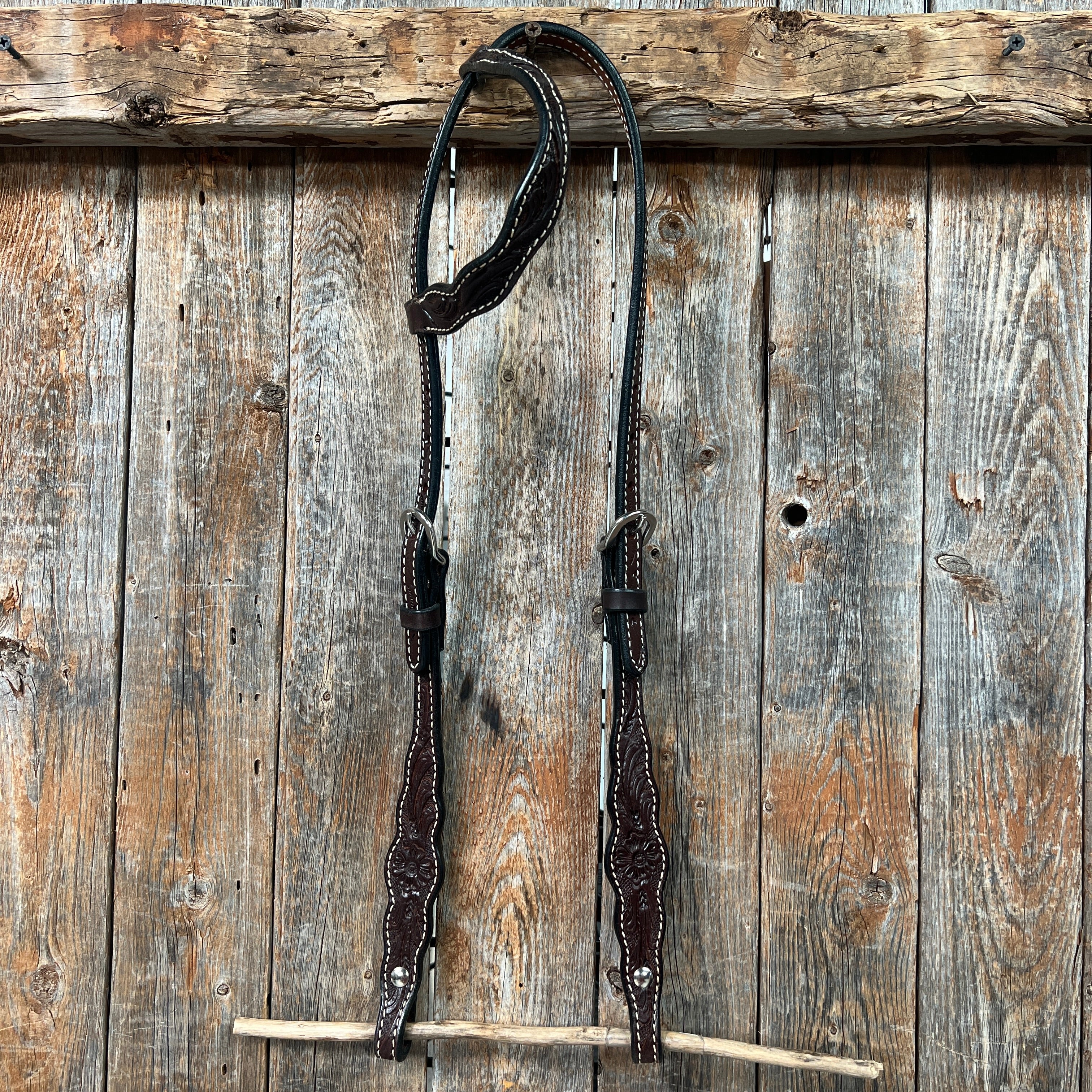 Floral Scalloped Dark Oil One Ear Headstall / Bridle