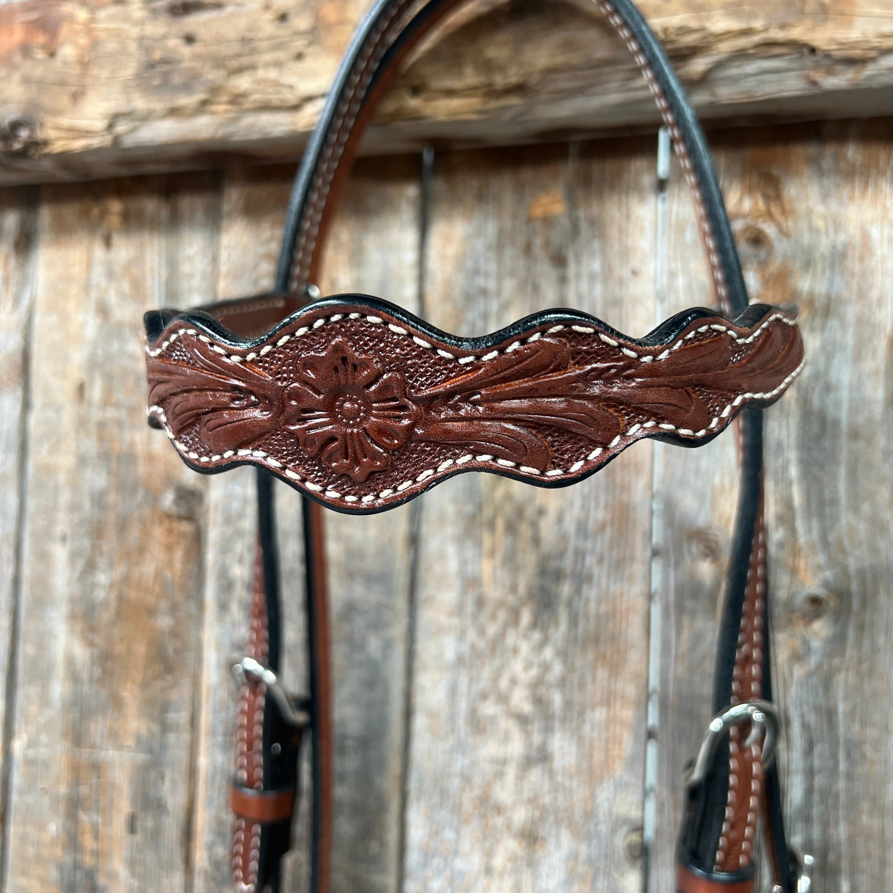 Floral Scalloped Medium Oil Browband Headstall / Bridle