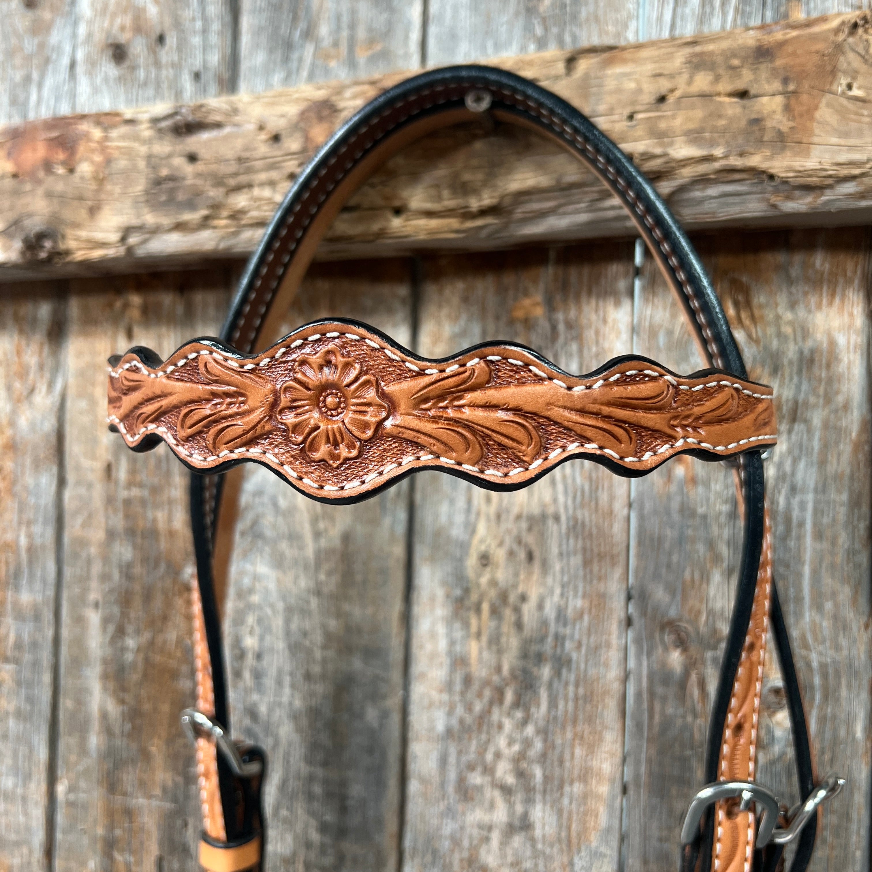 Floral Scalloped Light Oil Browband Headstall / Bridle