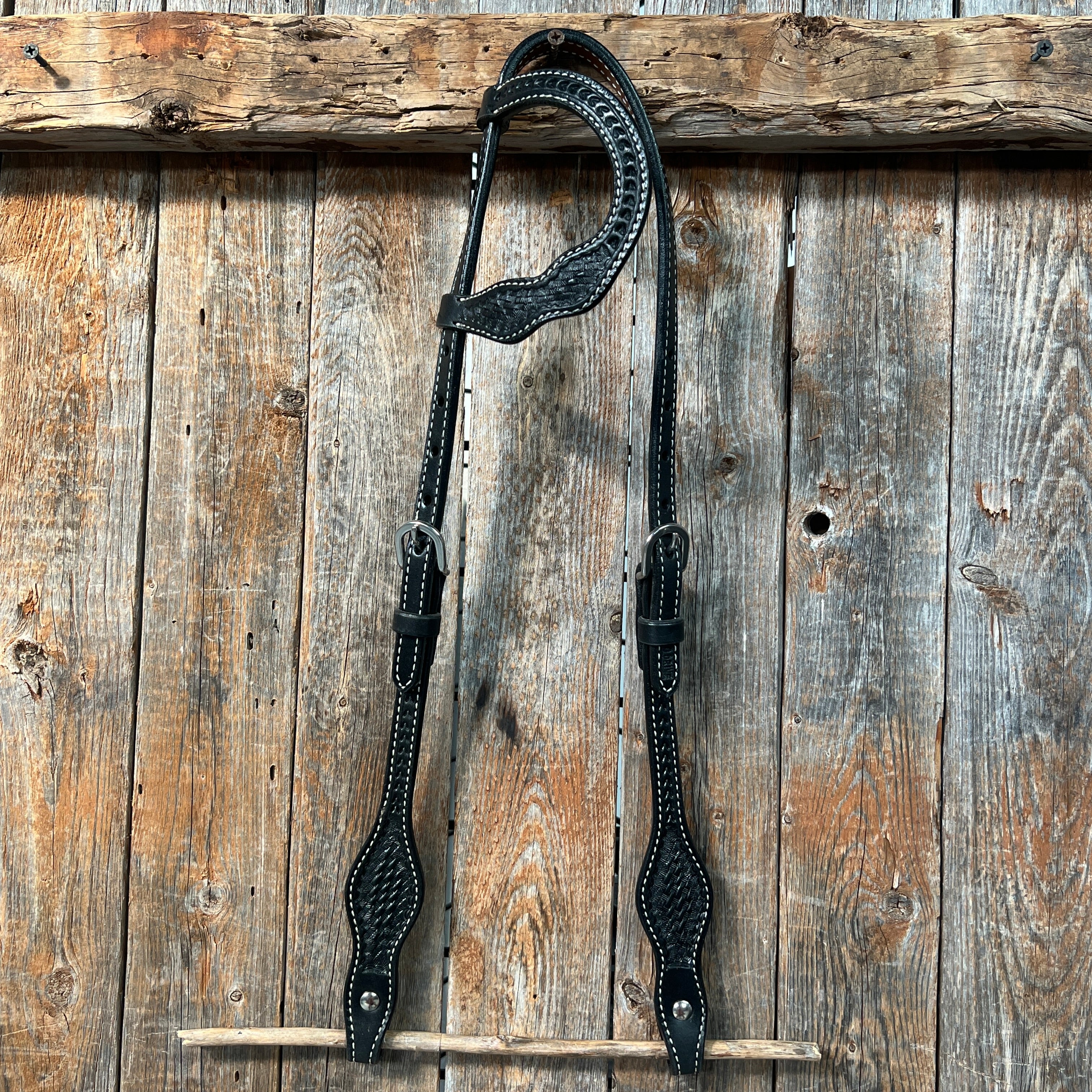 Basketweave Black One Ear Headstall / Bridle