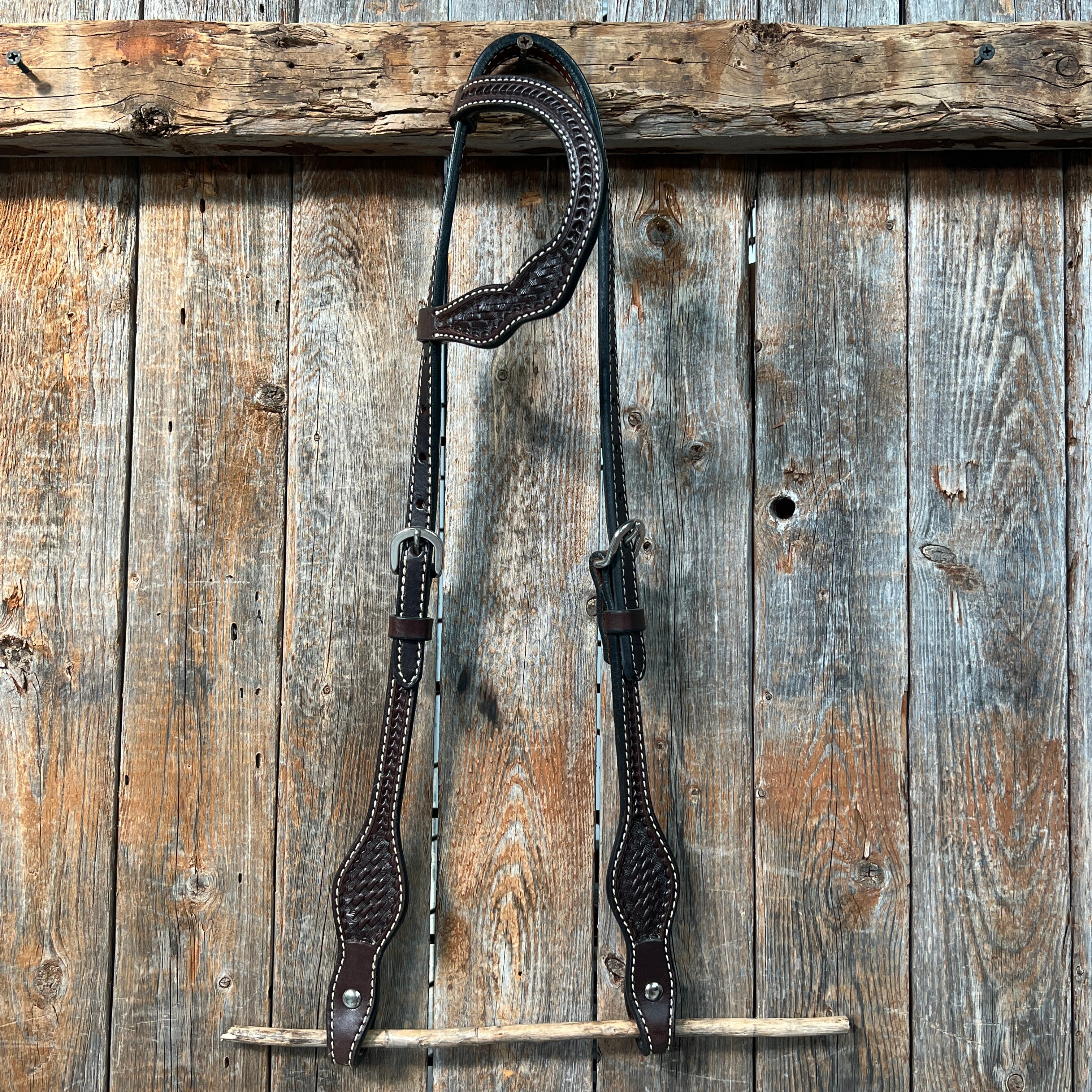 Basketweave Dark Oil One Ear Headstall / Bridle