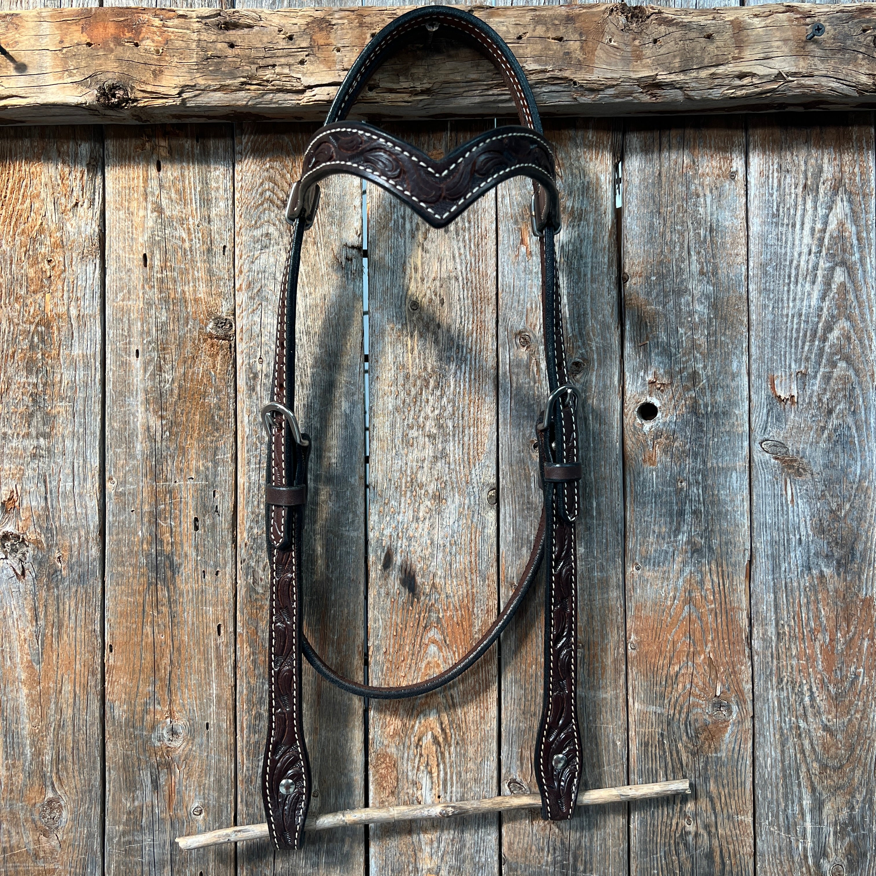 Floral V Browband Dark Oil Headstall / Bridle