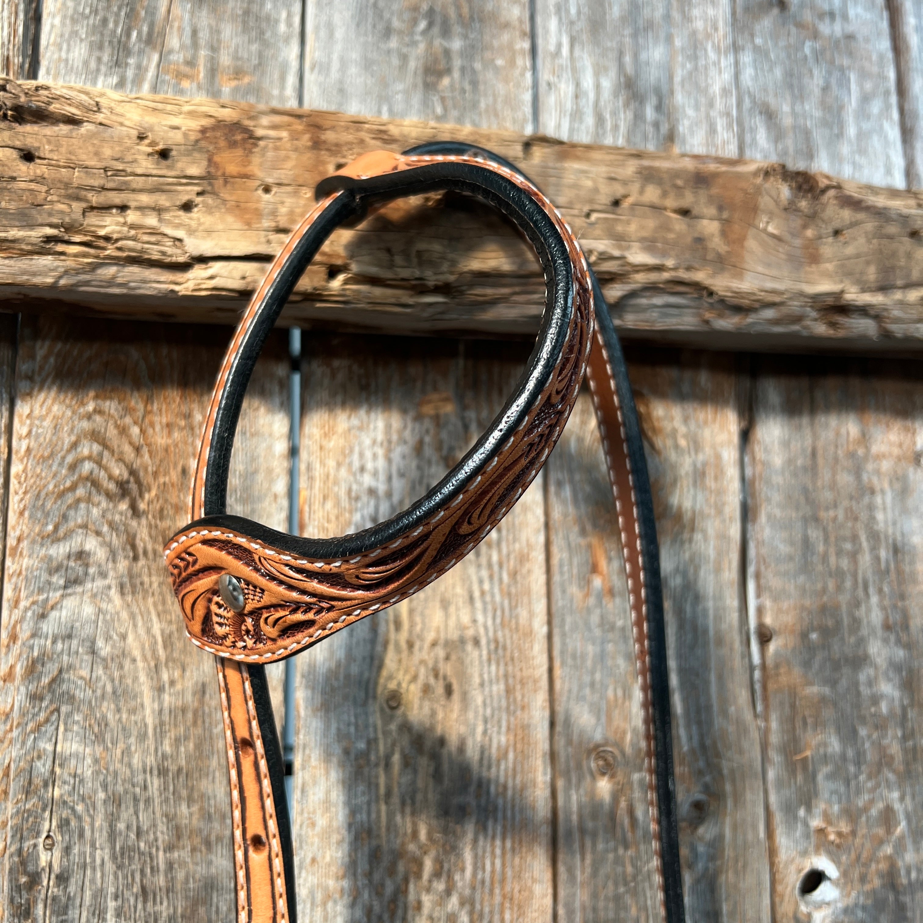 Light Oil Floral Tooled Buckaroo Style One Ear Headstall / Bridle