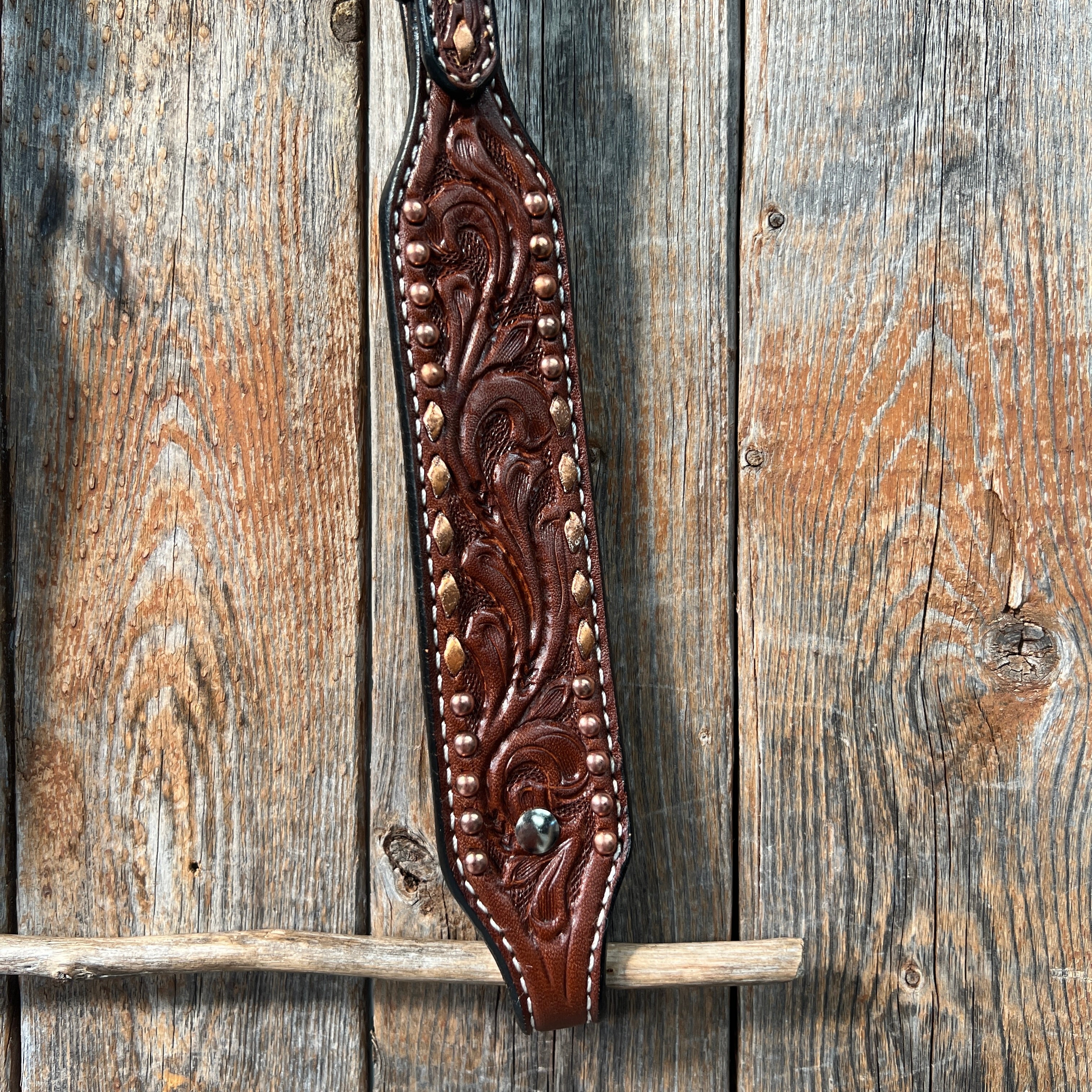 Medium Oil Floral Tooled Copper Buckstitching &  Dots One Ear Headstall / Bridle