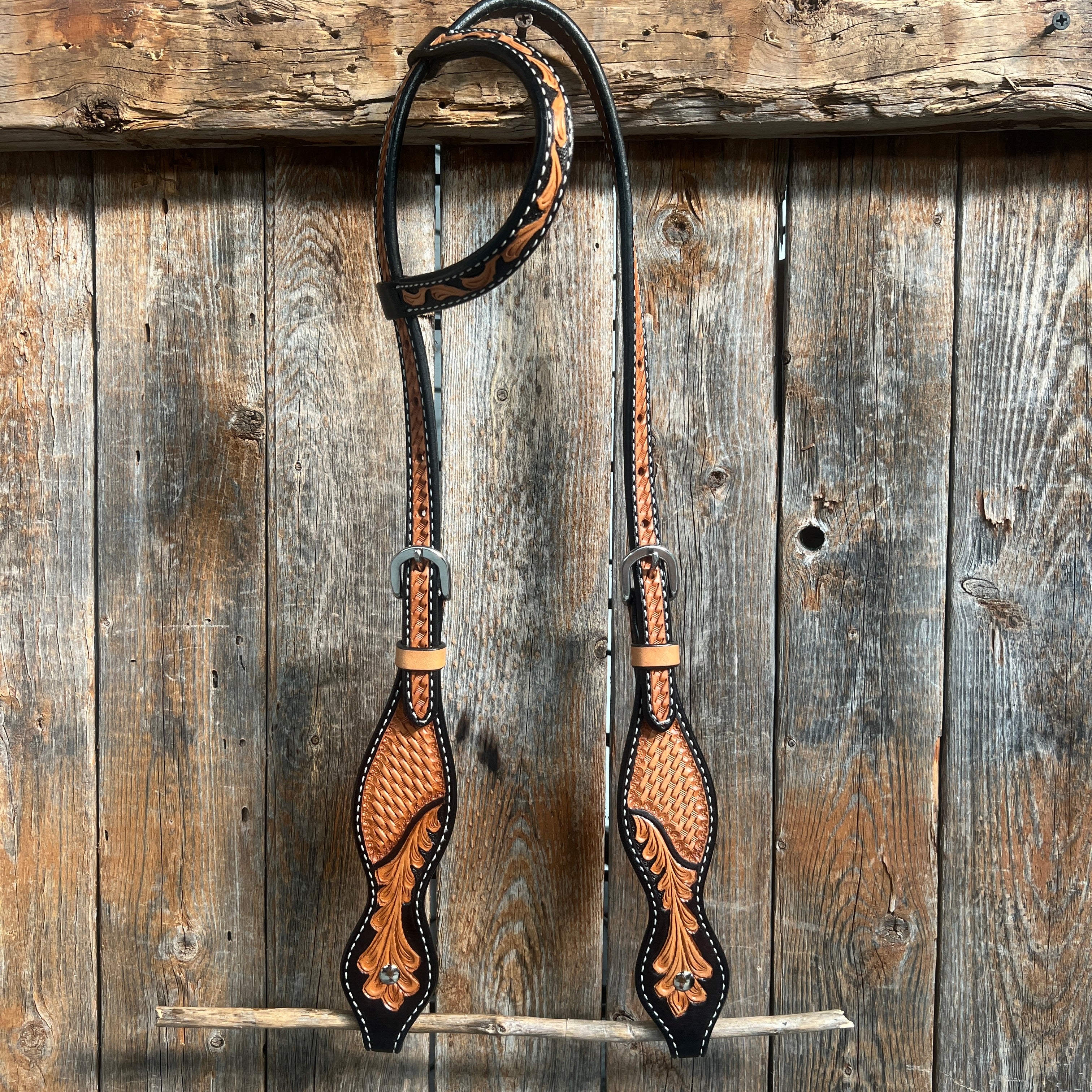 Basketweave - Leaf Scalloped Two Tone One Ear Headstall/Bridle #231871