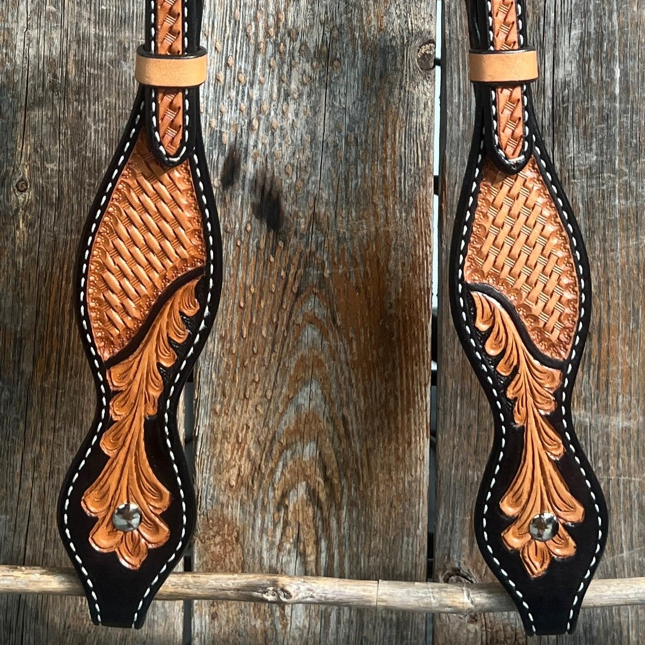 Basketweave - Leaf Scalloped Two Tone One Ear Headstall/Bridle #231871