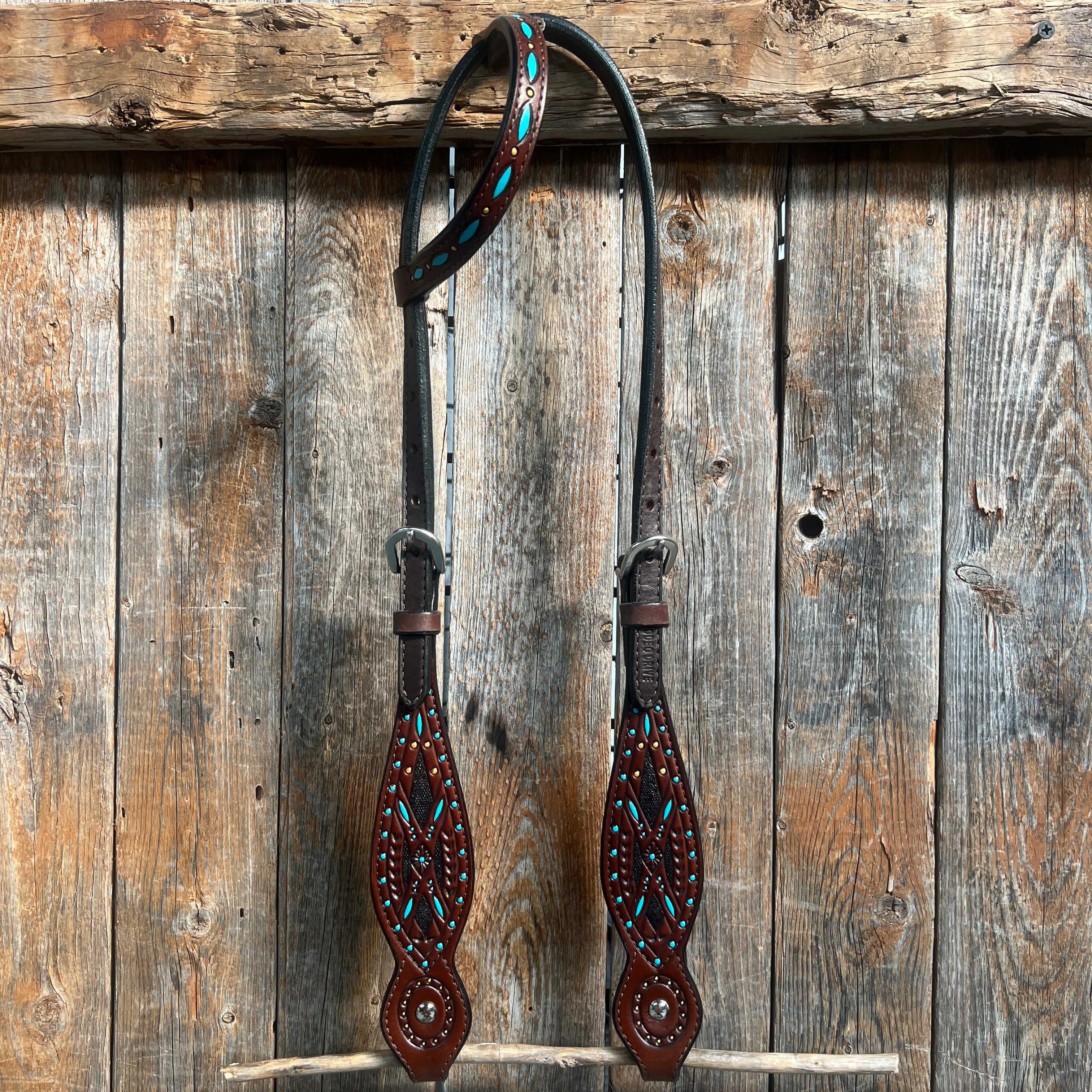 Hand Painted Two Tone One Ear Headstall/Bridle #241923