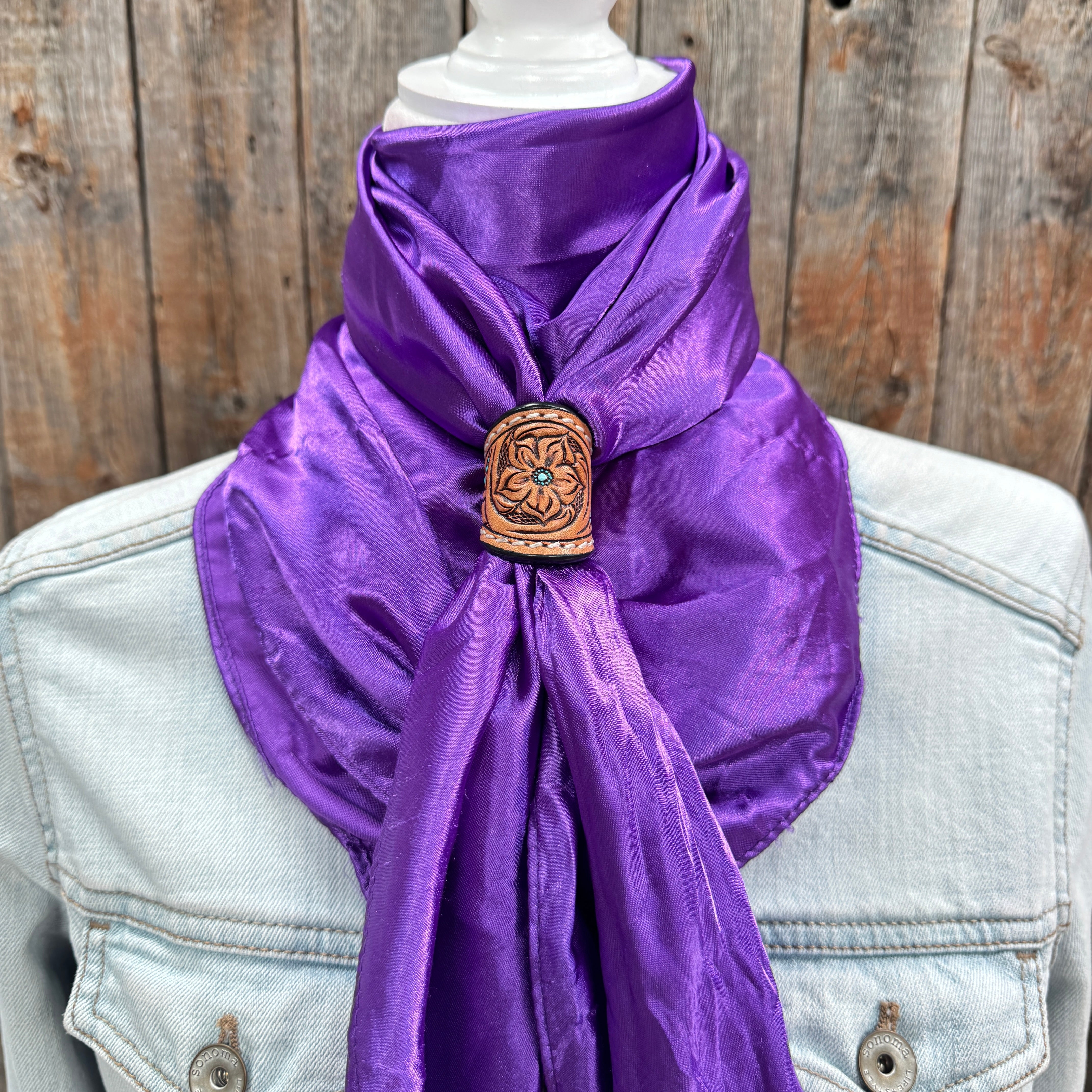 35X35" Solid Purple Wild Rag / Scarf WRS1 - Tooled Leather Wild Rag Slides - Assorted