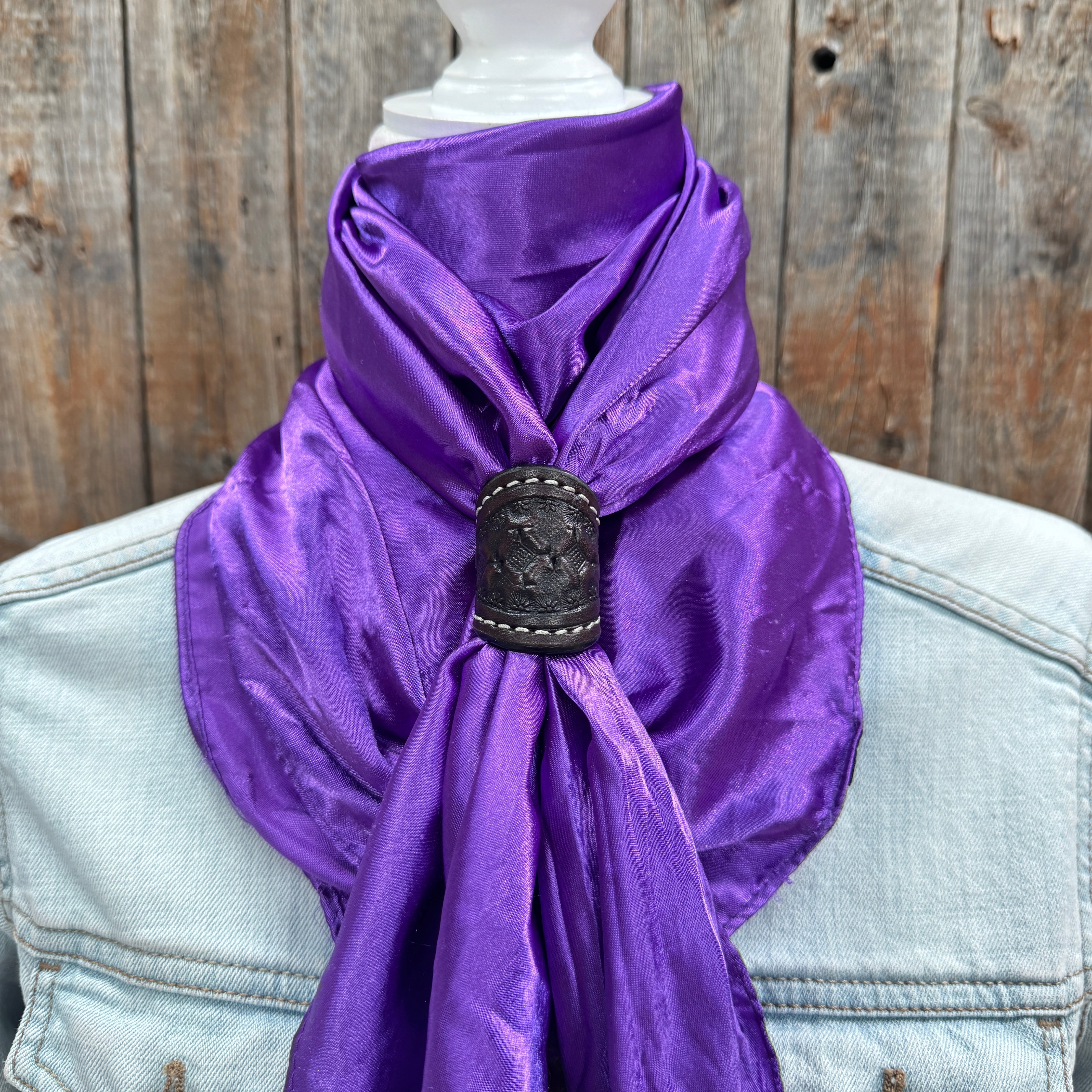 35X35" Solid Purple Wild Rag / Scarf WRS1 - Tooled Leather Wild Rag Slides - Assorted