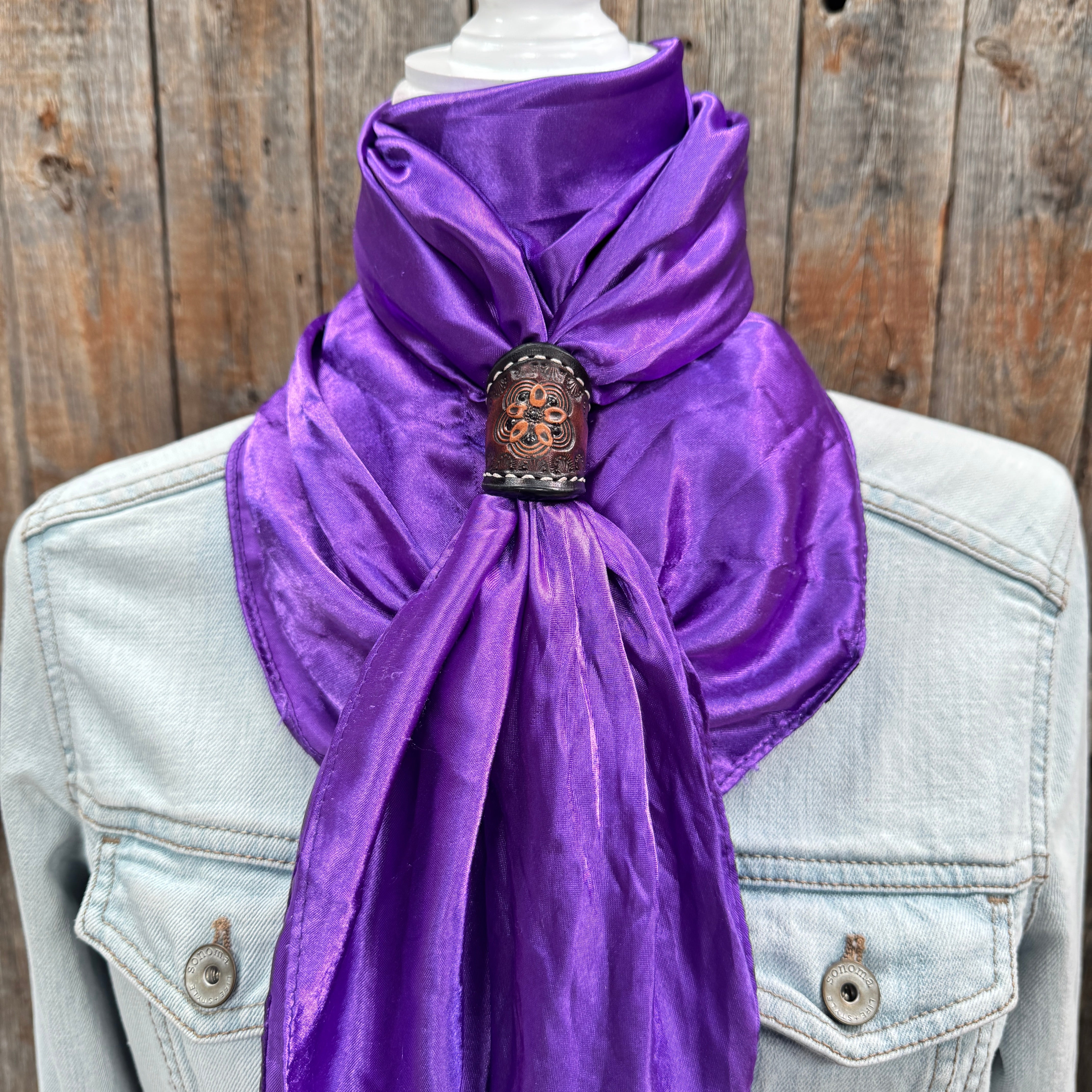 35X35" Solid Purple Wild Rag / Scarf WRS1 - Tooled Leather Wild Rag Slides - Assorted