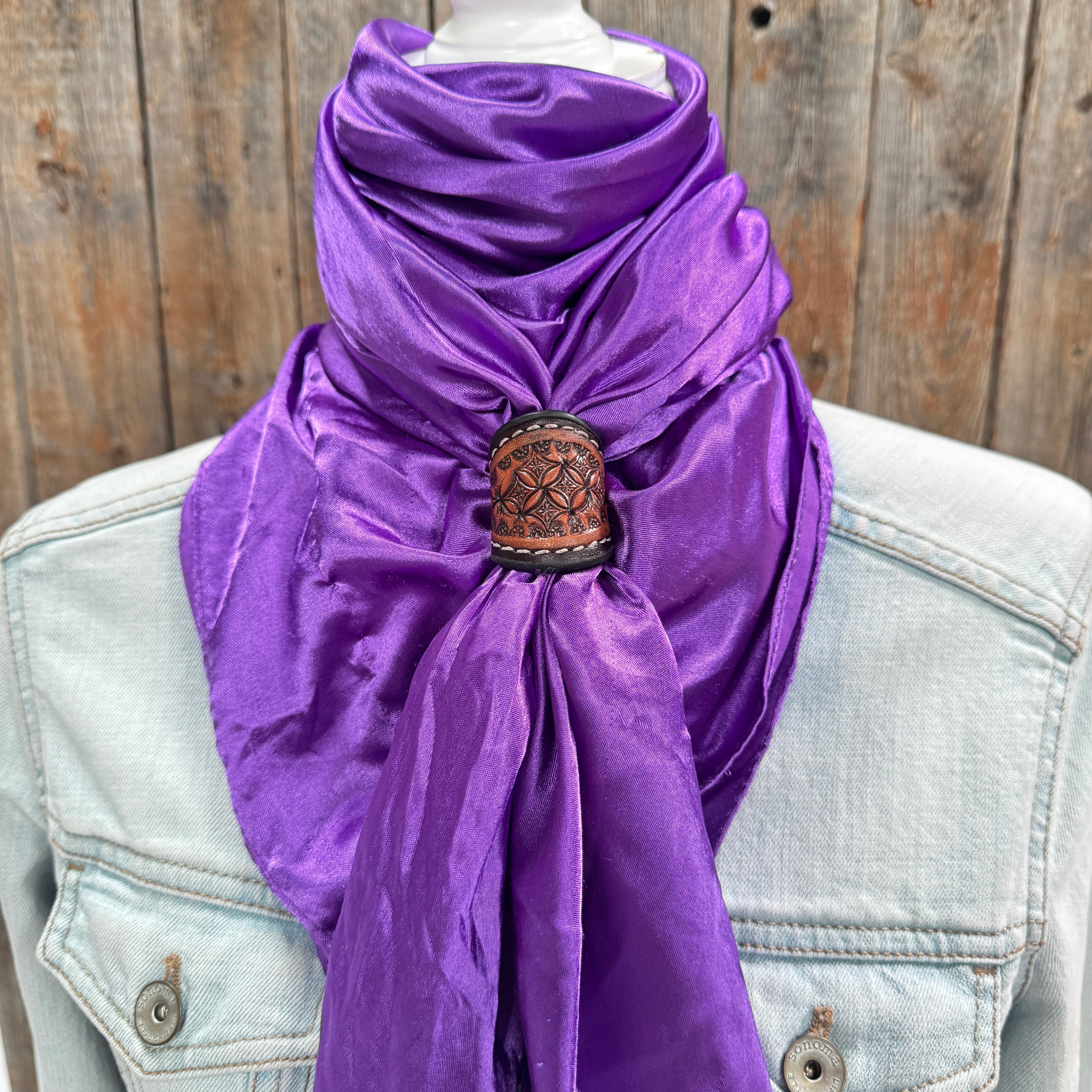 35X35" Solid Purple Wild Rag / Scarf WRS1 - Tooled Leather Wild Rag Slides - Assorted