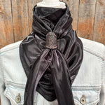 35X35" Solid Black Wild Rag / Scarf WRS4 - Tooled Leather Wild Rag Slides - Assorted